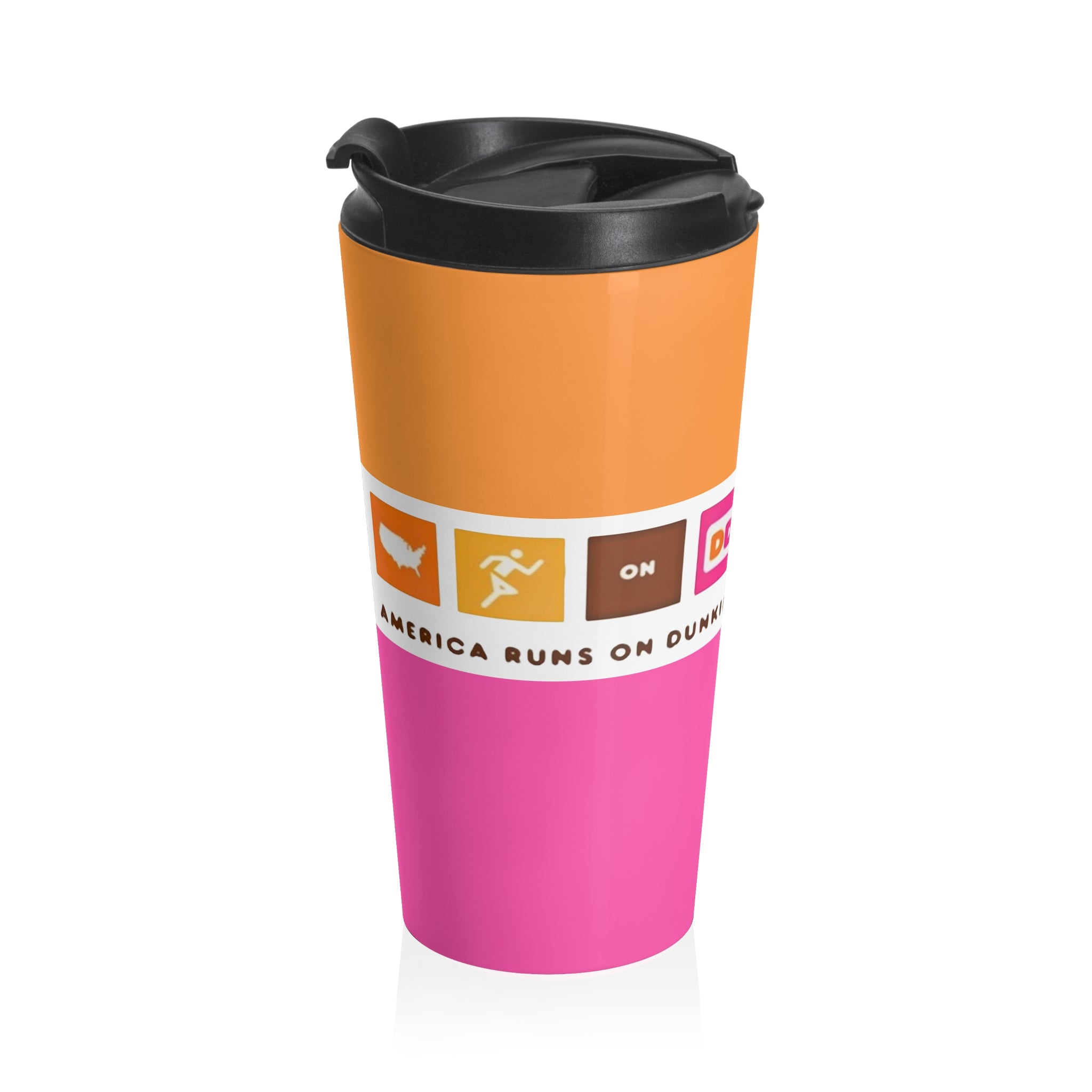 Dunkin-Inspired America Runs on Dunkin Stainless Steel Travel Mug - Creations by Chris and Carlos