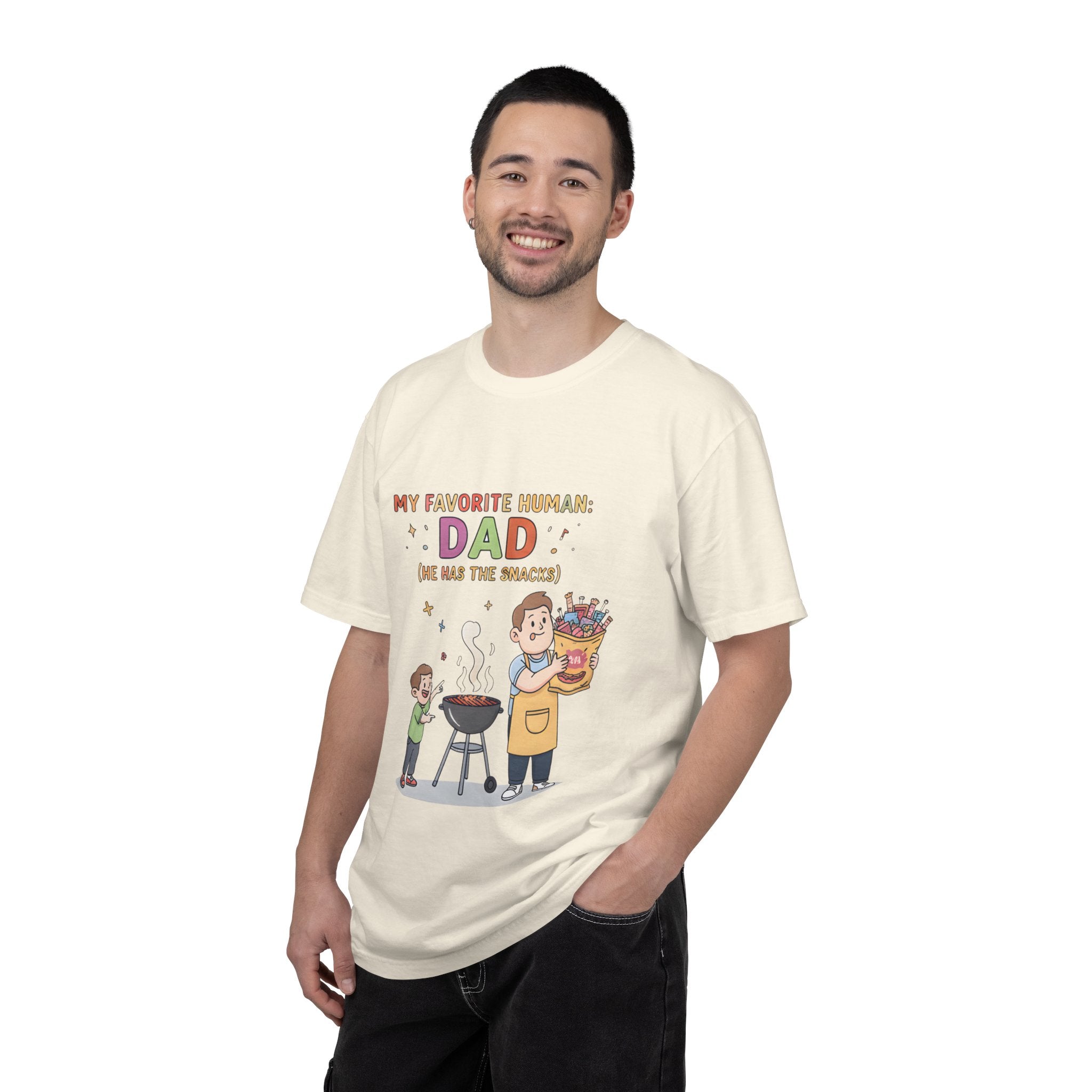 T-Shirt — "My Favorite Human Dad-He has the snacks" Funny Retro Graphic Tee - Creations by Chris and Carlos