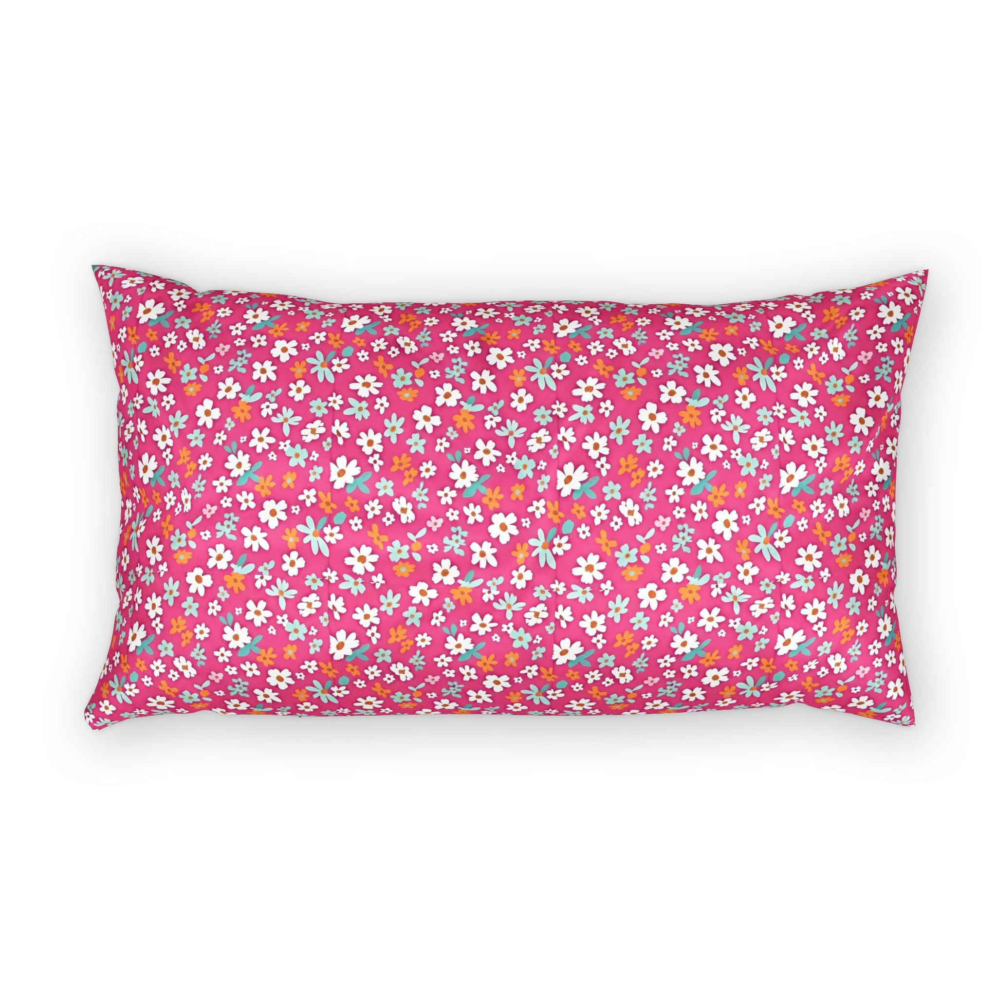 The Artisanal Flora Gallery Floral Pink Cotton Pillow Sham — Ditsy Daisy Pattern Decorative Pillowcase - Creations by Chris and Carlos