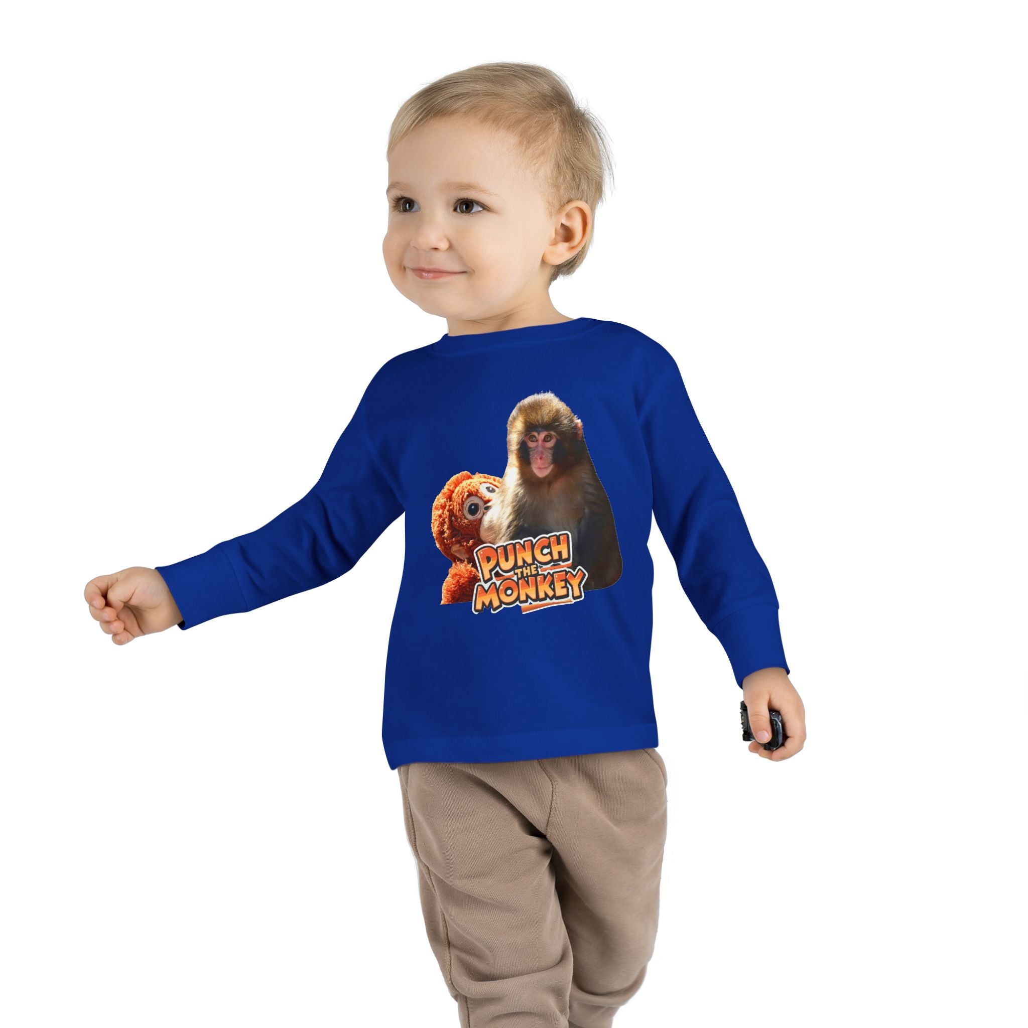 Punch Monkey Toddler Long Sleeve Tee Cute Monkey & Plush Character Shirt for Kids - Creations by Chris and Carlos
