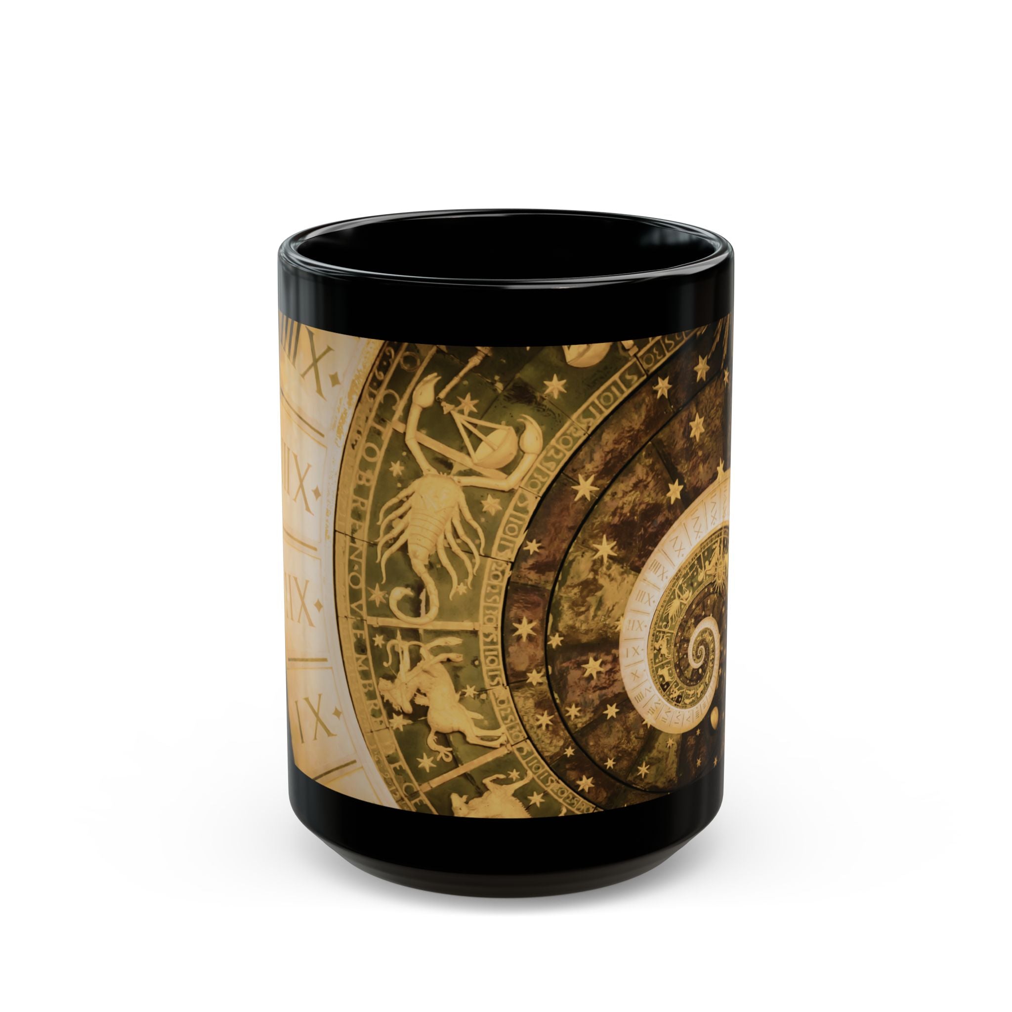 Astrology Spiral Black Mug — Zodiac Wheel Coffee Cup (11oz/15oz) - Creations by Chris and Carlos