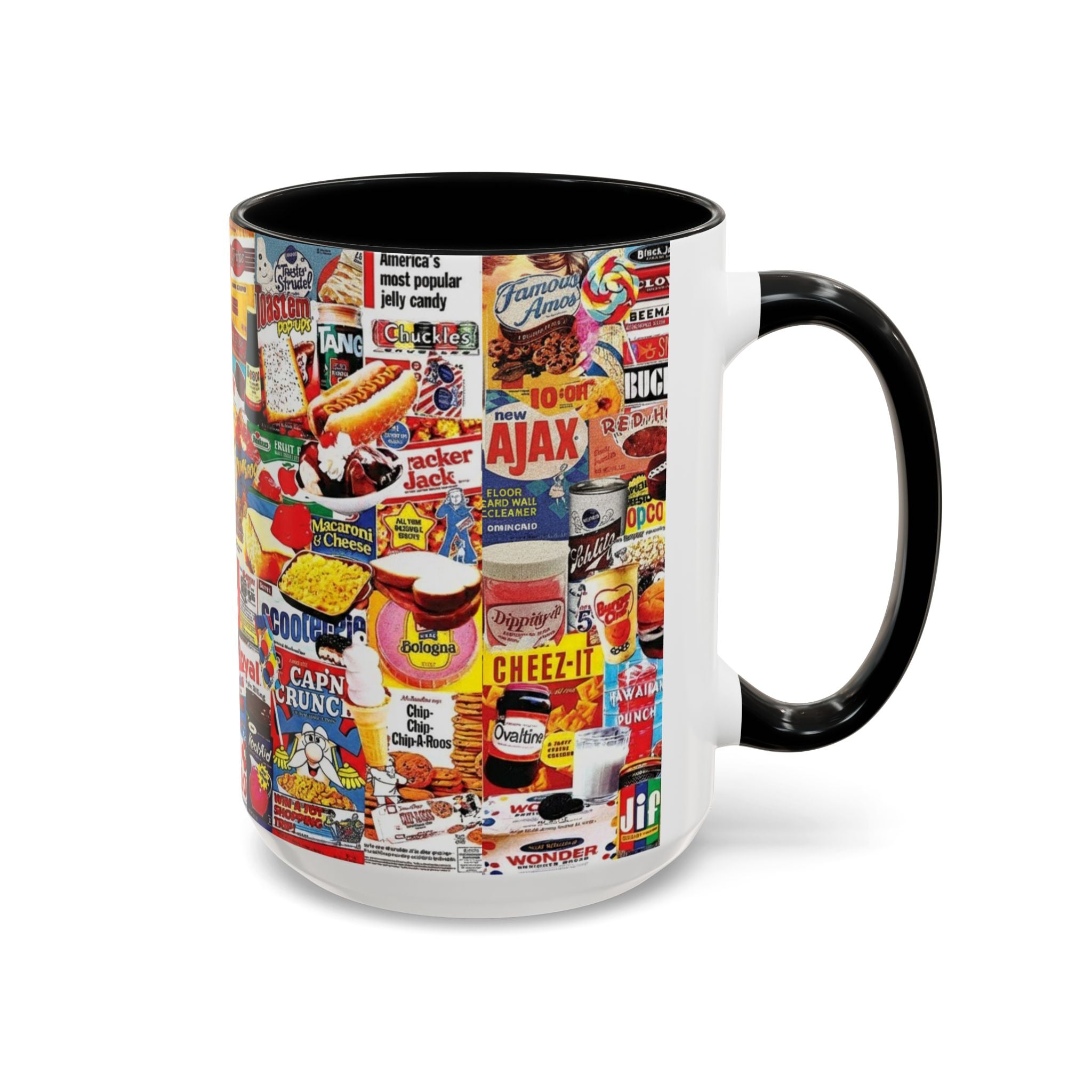Retro Snack Collage Mug — Vintage Candy & Cereal Packaging Accent Coffee Mug - Creations by Chris and Carlos