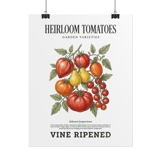 Heirloom Tomatoes Poster — Vintage Botanical Kitchen Wall Art ("Vine Ripened") - Creations by Chris and Carlos