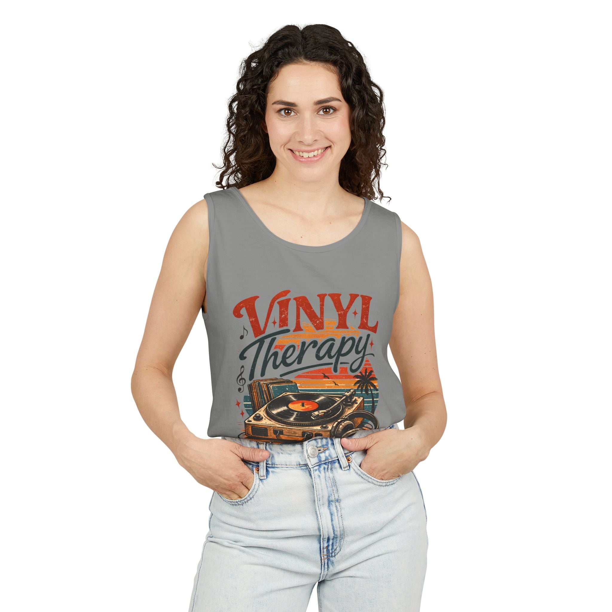 Vinyl Therapy Tank Top — Retro Record Player Music Shirt - Creations by Chris and Carlos