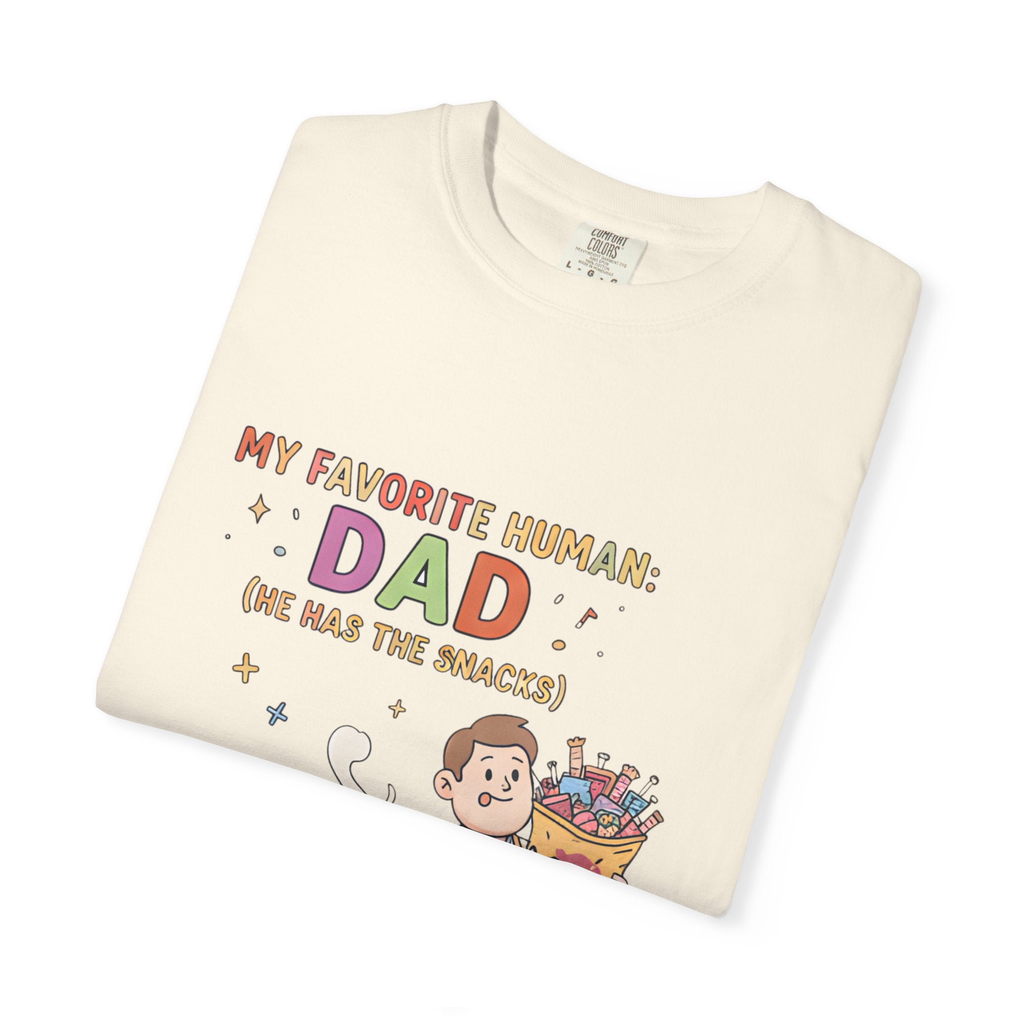 T-Shirt — "My Favorite Human Dad-He has the snacks" Funny Retro Graphic Tee - Creations by Chris and Carlos