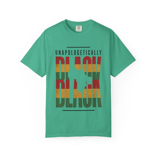 Unapologetically Black T-Shirt — Retro Pan-African Stripes - Creations by Chris and Carlos