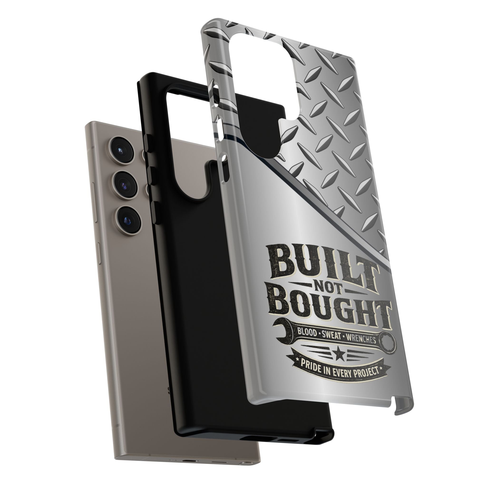 Built Not Bought Metal Diamond-Plate Phone Case — Rugged Tool Lover Gift - Creations by Chris and Carlos