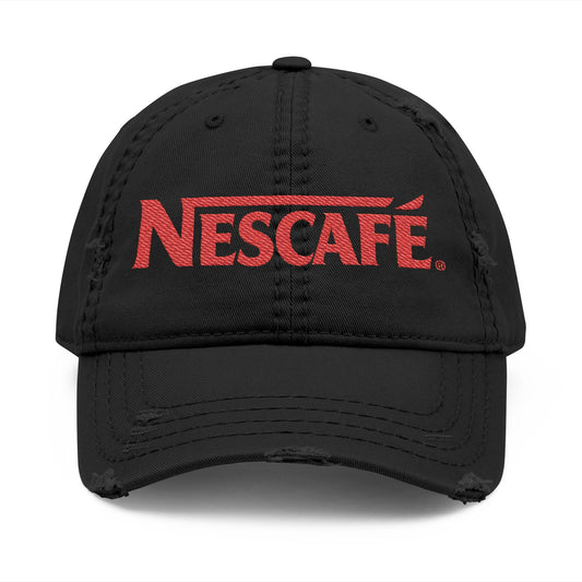 Nescafe Dad Hat — Distressed Embroidered Nescafé Logo - Creations by Chris and Carlos