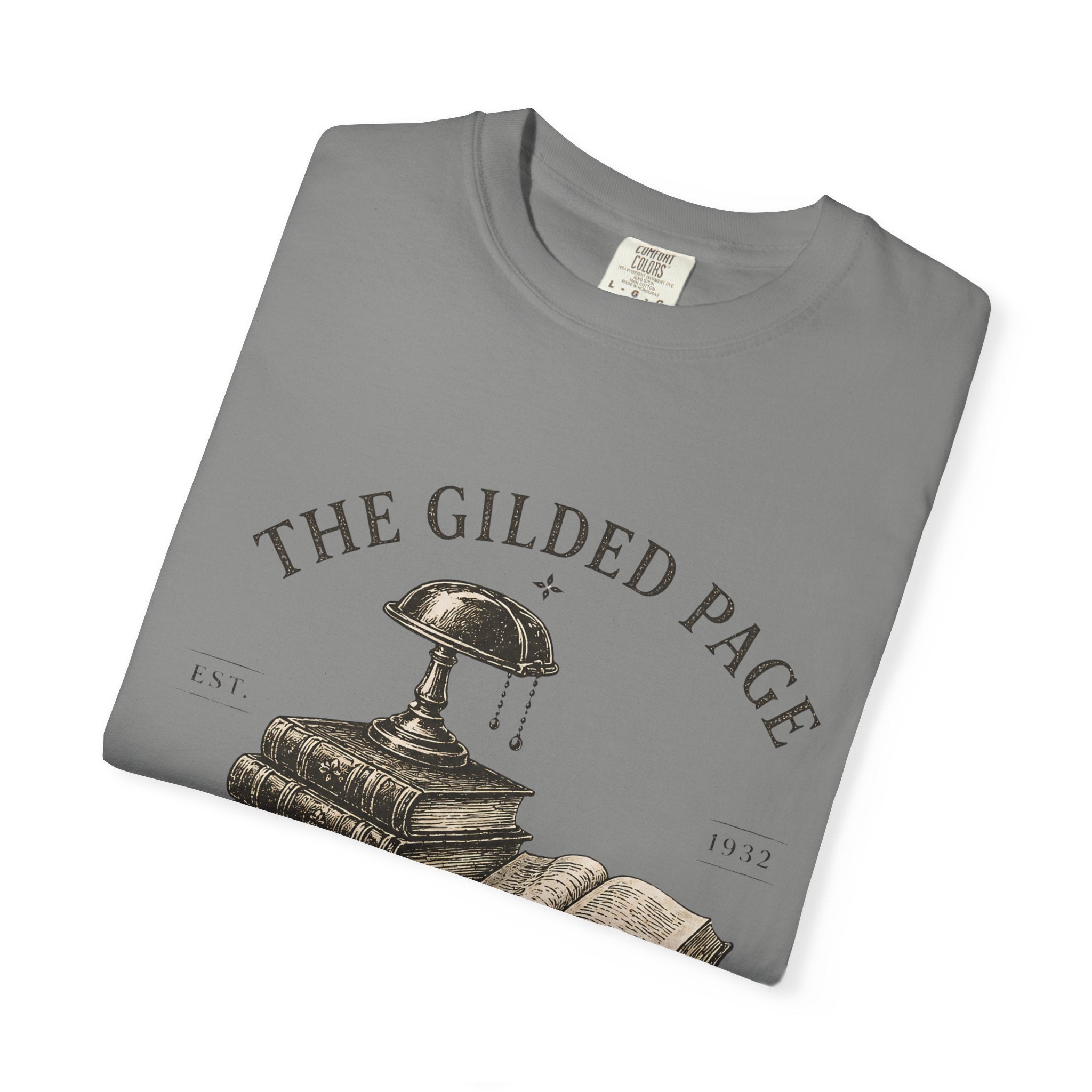 Vintage Book Lovers T‑Shirt — “The Gilded Page: Read More, Overthink Less” - Creations by Chris and Carlos