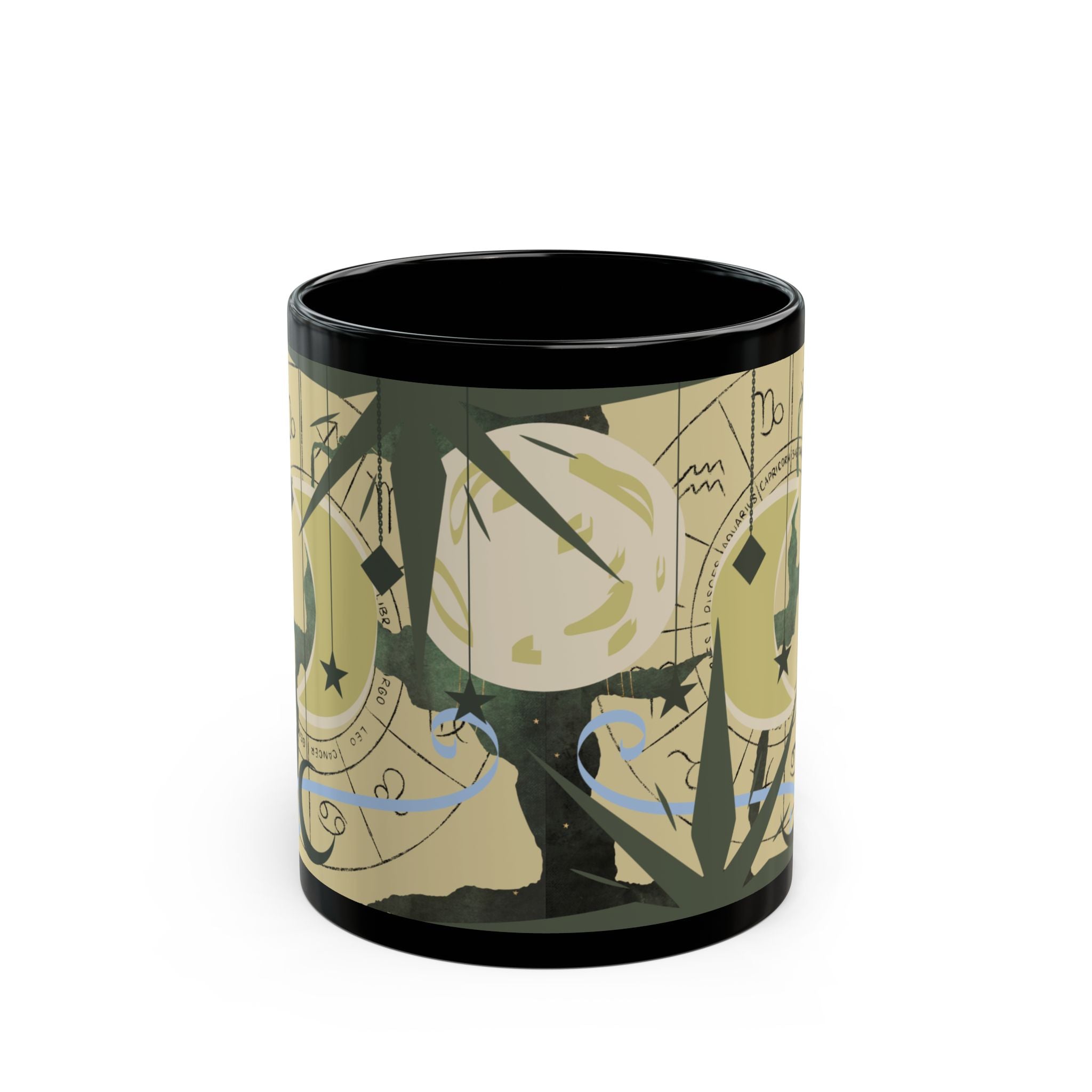 Astrology Moon Phase Mug — Zodiac Symbols & Crescent Moon Black Coffee Cup - Creations by Chris and Carlos