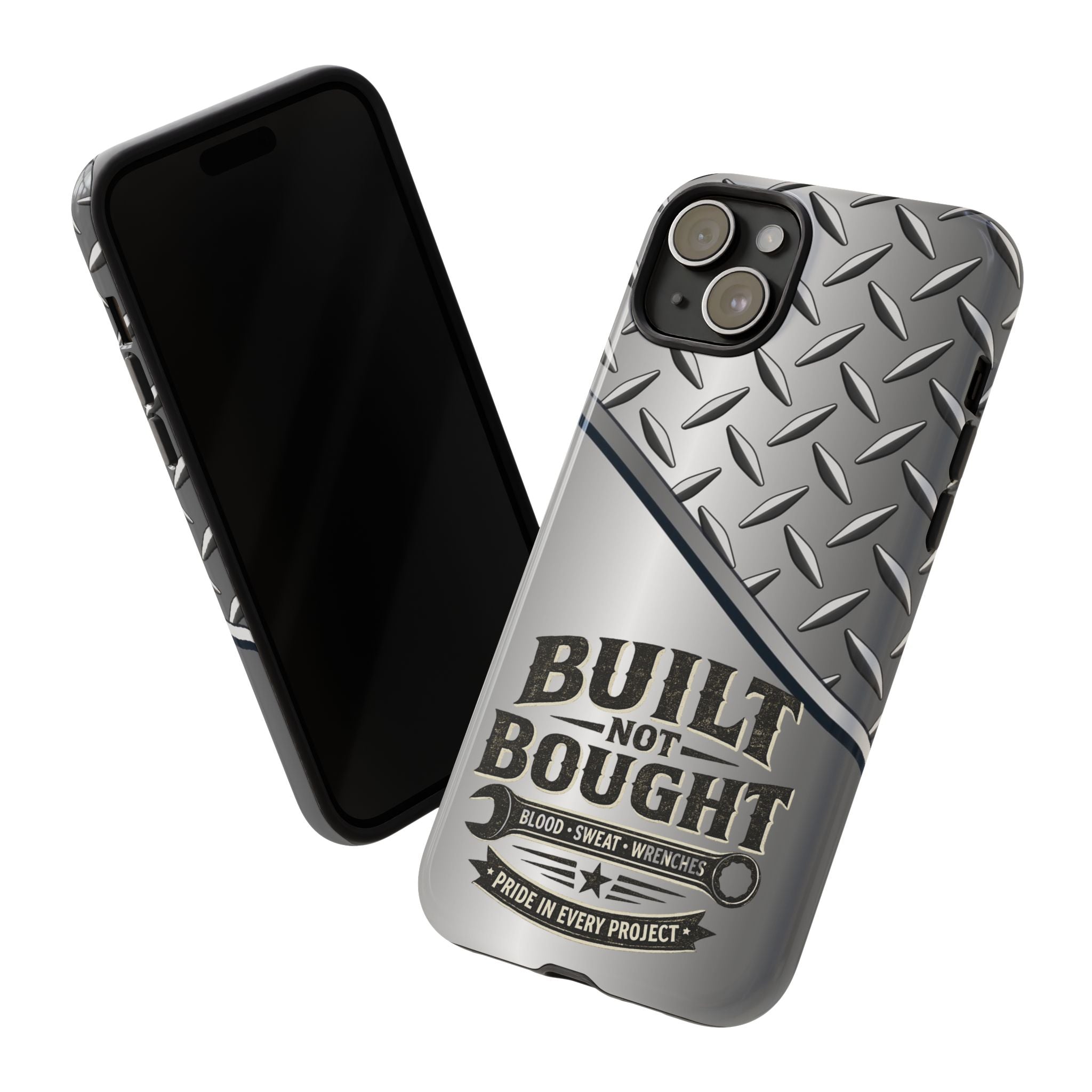 Built Not Bought Metal Diamond-Plate Phone Case — Rugged Tool Lover Gift - Creations by Chris and Carlos