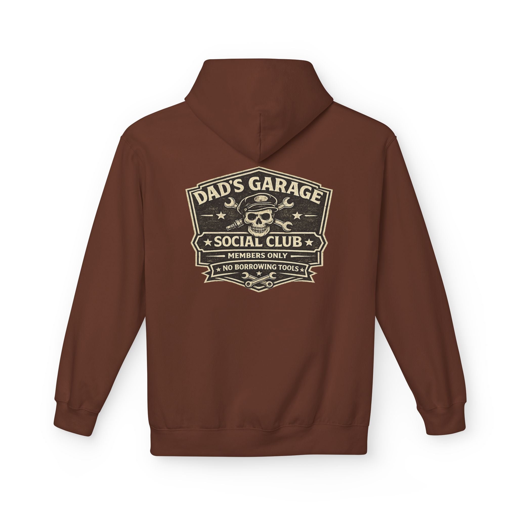 Dad’s Garage Social Club Hoodie — 'No Borrowing Tools' Mechanics Pullover - Creations by Chris and Carlos