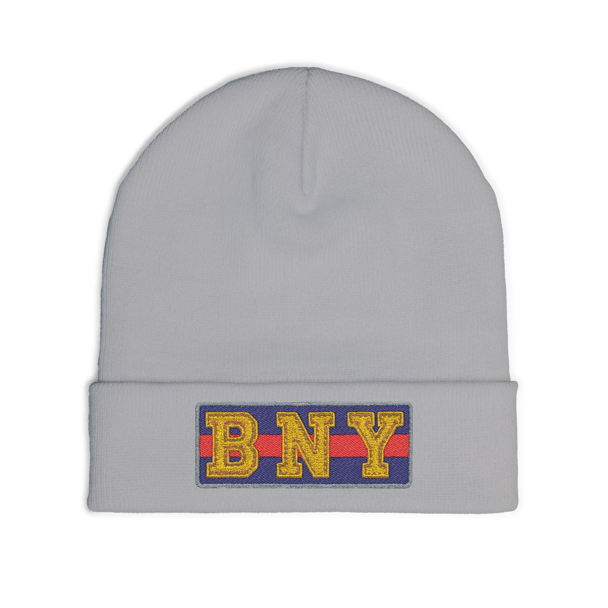 BNY Embroidered Knit Beanie – Vintage Letter Patch Winter Hat - Creations by Chris and Carlos