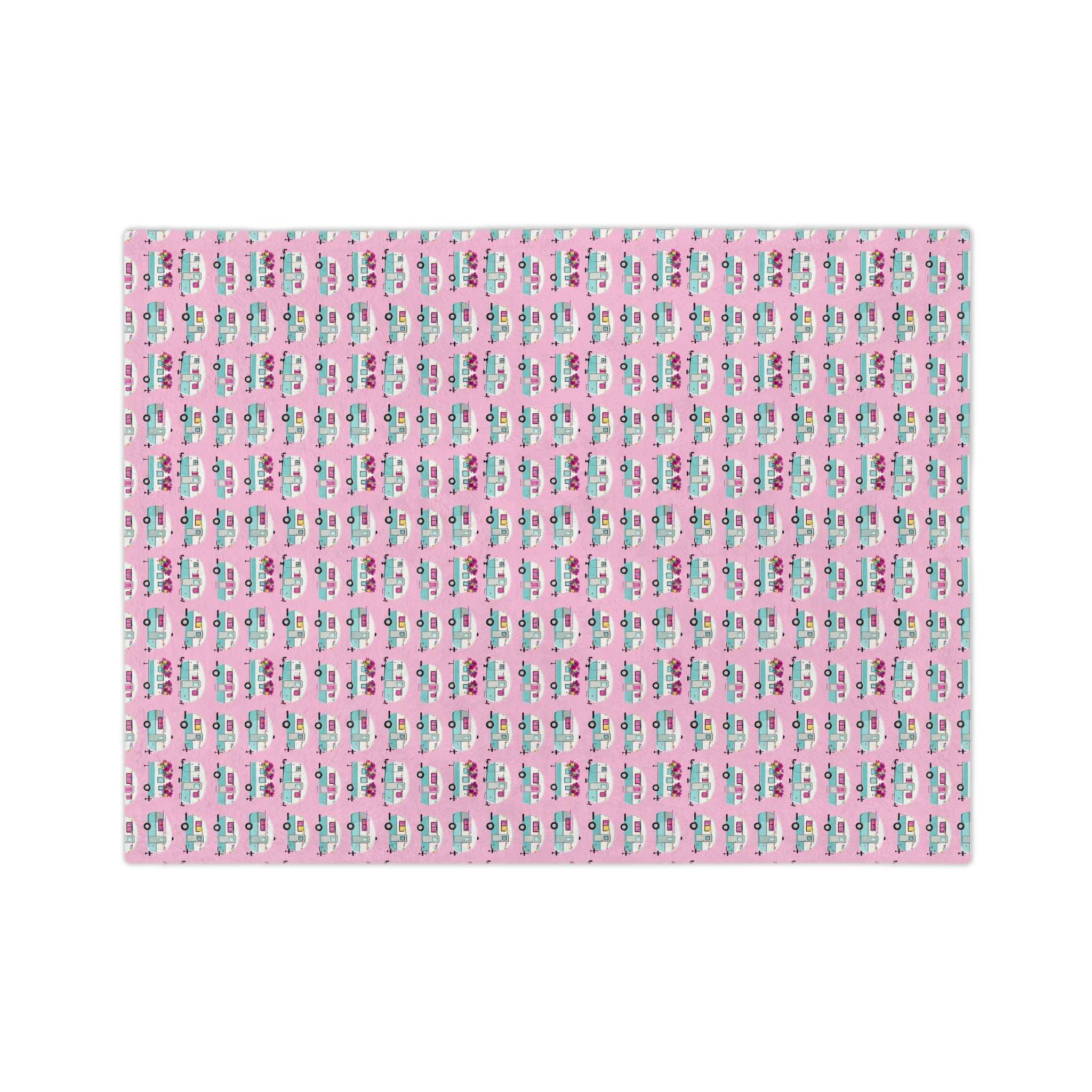The Sugar Shack- Pink Retro Camper Velveteen Microfiber Blanket Cute Travel Van Pattern Throw - Creations by Chris and Carlos