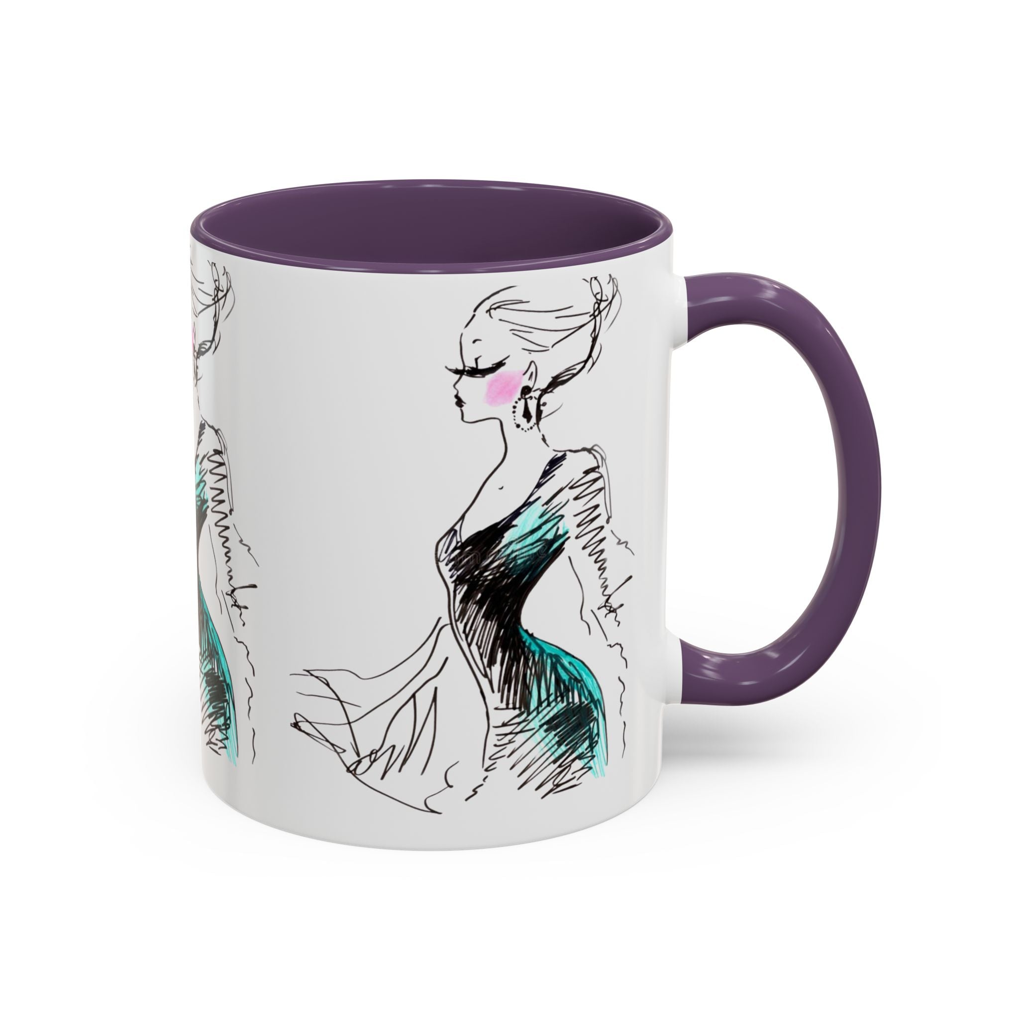 Fashion Sketch Accent Coffee Mug — Chic Hand-Drawn Dress Illustration (11/15 oz) - Creations by Chris and Carlos