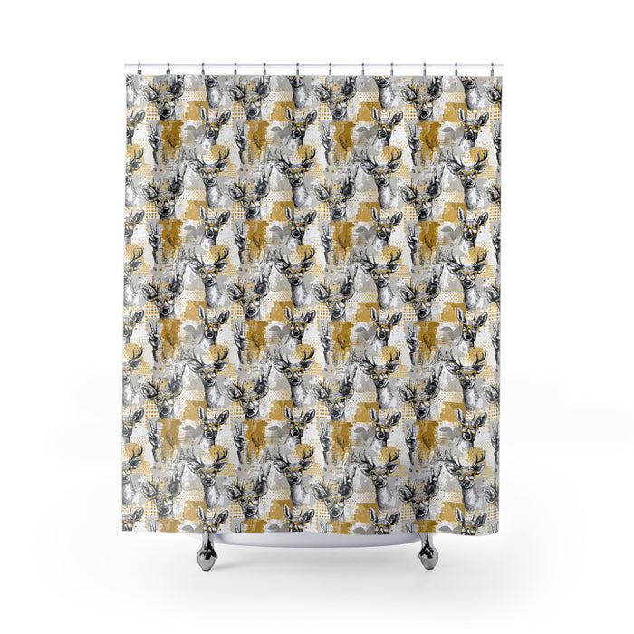 Merry Mod- Chic Deer Print Shower Curtain, Boho Bathroom Décor, Rustic Home Accessories, Unique Gift for Nature Lovers, Modern Bathroom Style