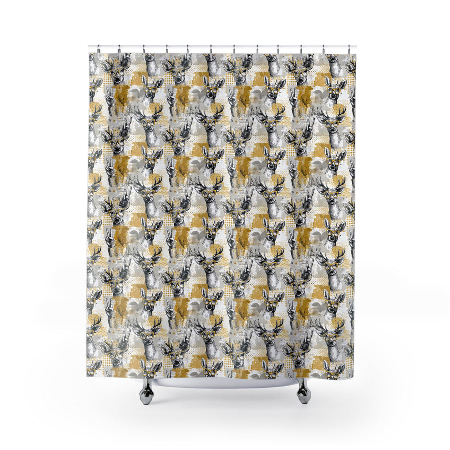 Merry Mod- Chic Deer Print Shower Curtain, Boho Bathroom Décor, Rustic Home Accessories, Unique Gift for Nature Lovers, Modern Bathroom Style