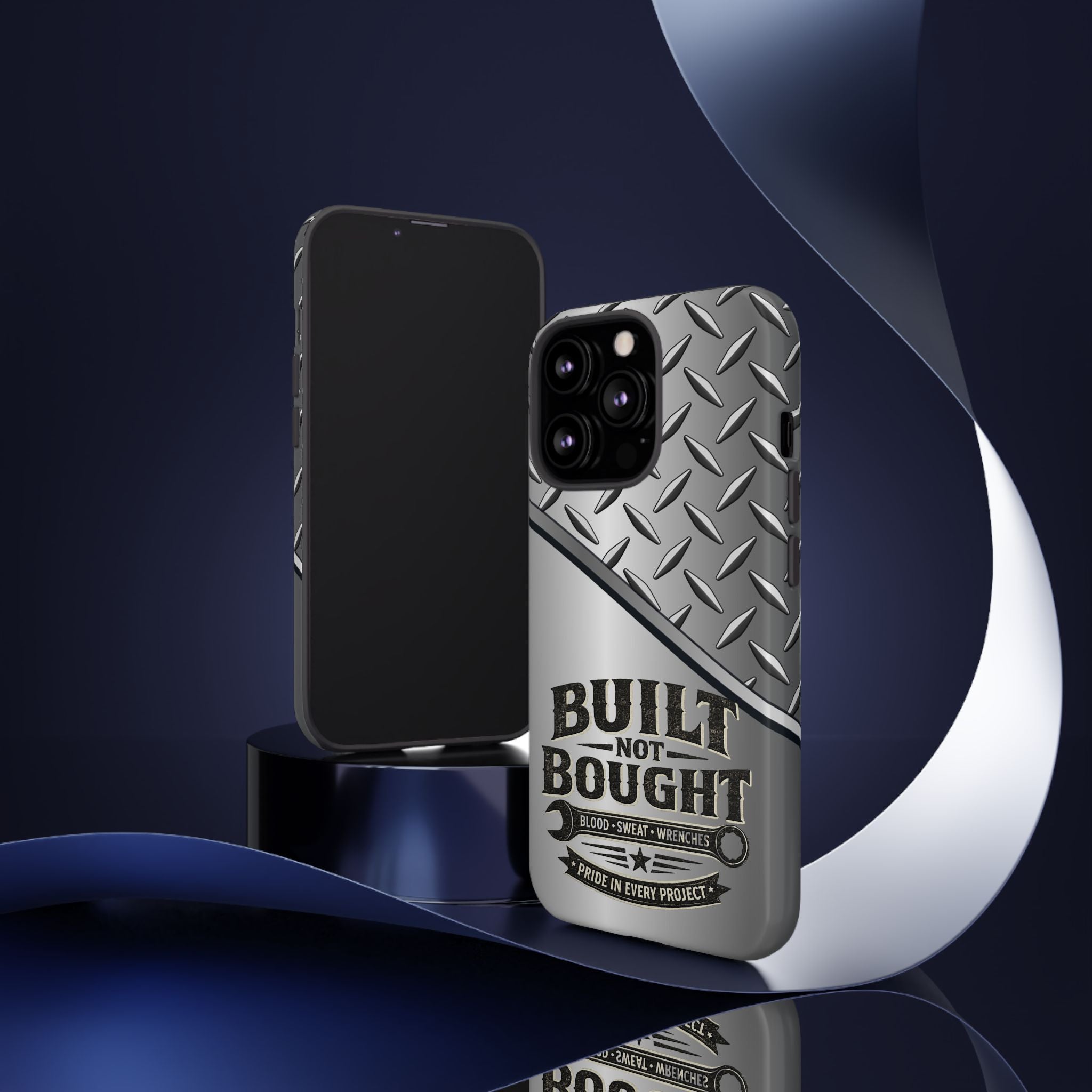 Built Not Bought Metal Diamond-Plate Phone Case — Rugged Tool Lover Gift - Creations by Chris and Carlos