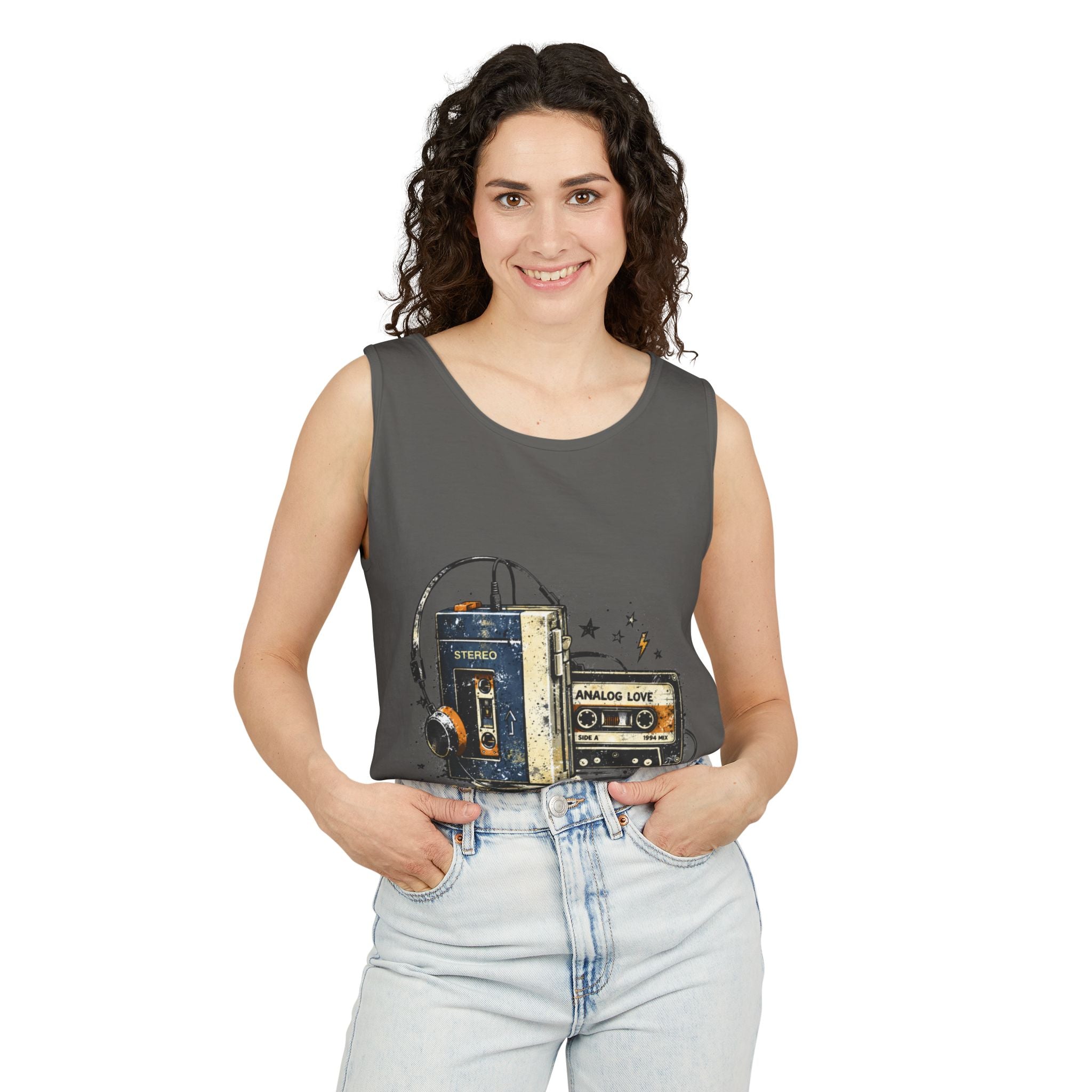 Analog Mode Tank Top — Retro Cassette & Headphones Vintage Music Tee - Creations by Chris and Carlos