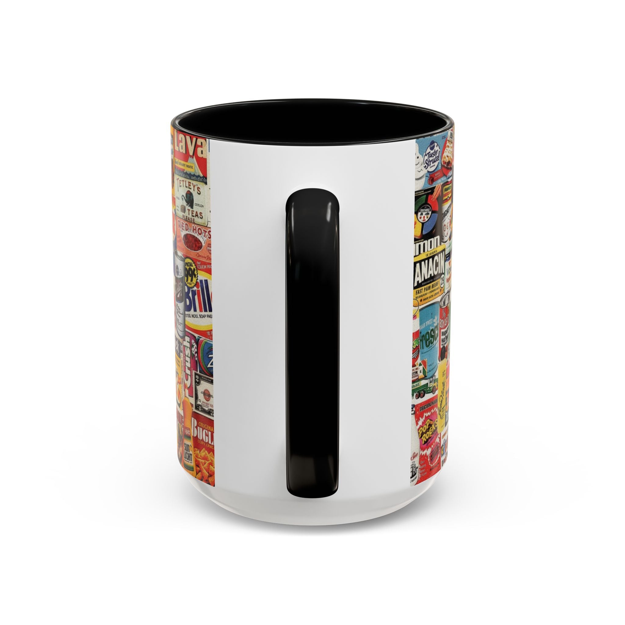 Vintage Retro Ads Coffee Mug — Collage of Classic Brand Labels (11/15oz Accent Mug) - Creations by Chris and Carlos
