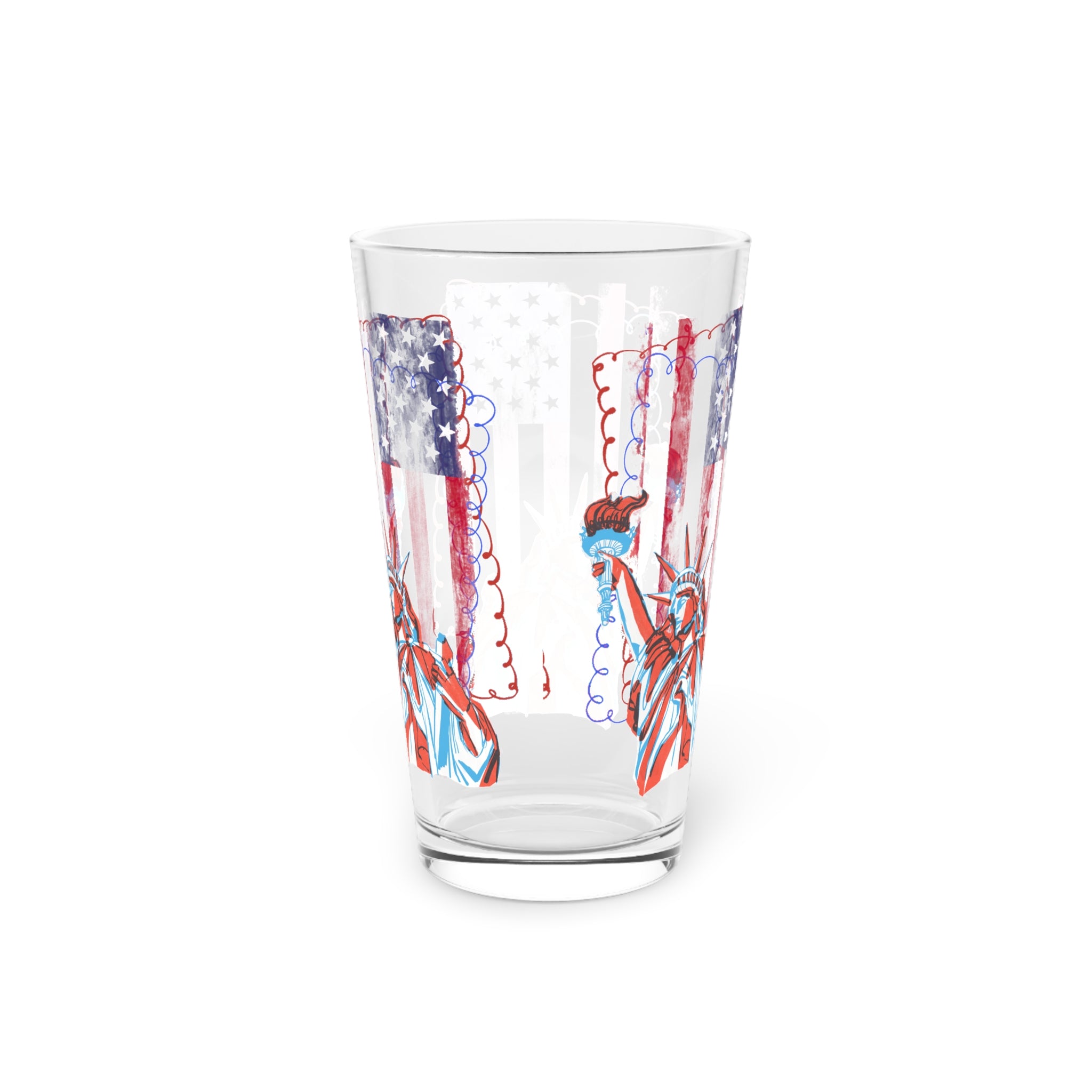 Liberty Statue American Flag 16oz Pint Glass — Patriotic USA Beer Glass - Creations by Chris and Carlos