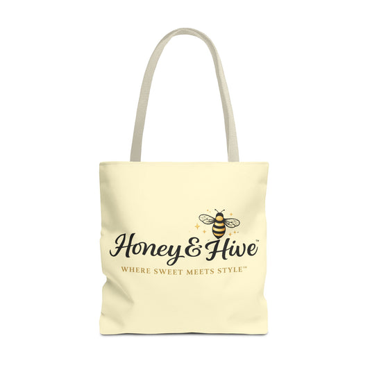 Honey & Hive Logo Tote Bag — Cute Bee Market Tote, "Where Sweet Meets Style" - Creations by Chris and Carlos