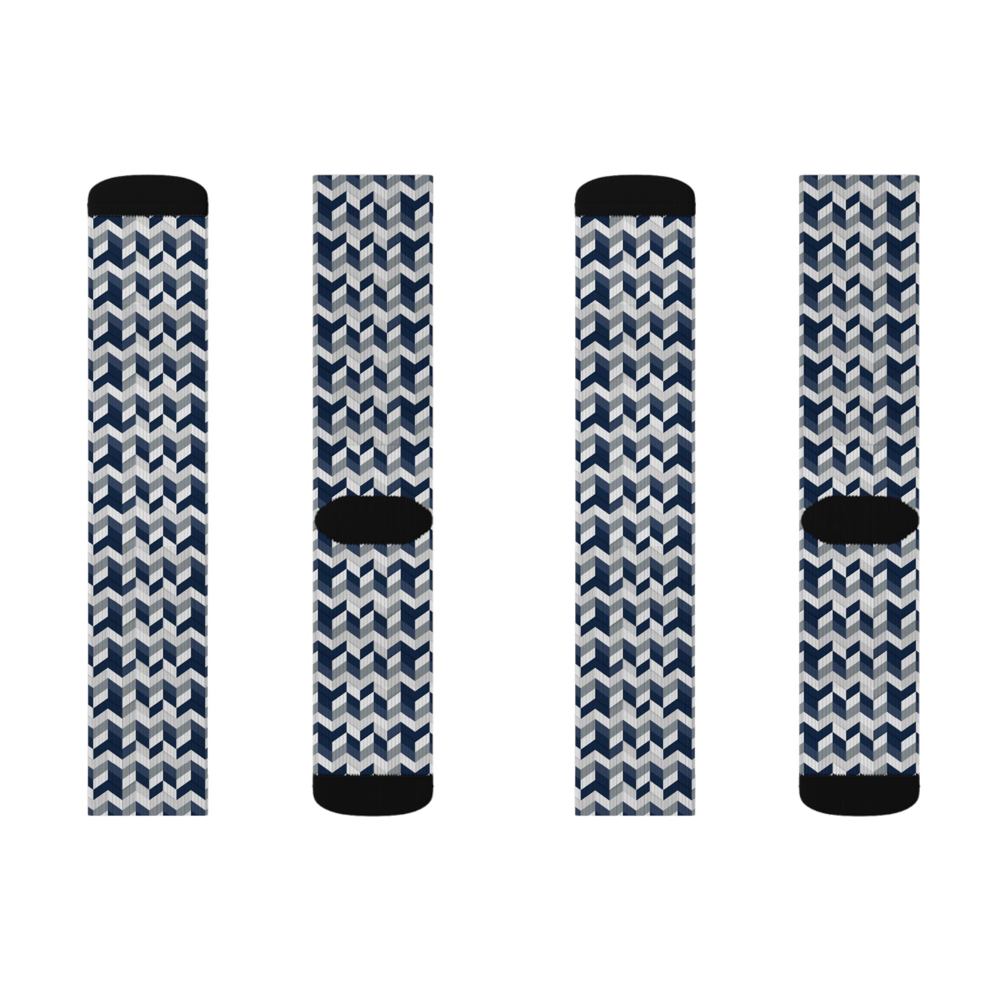Prism Point Athletic Collection- Geometric Navy Knit-Pattern Sublimation Socks - Creations by Chris and Carlos