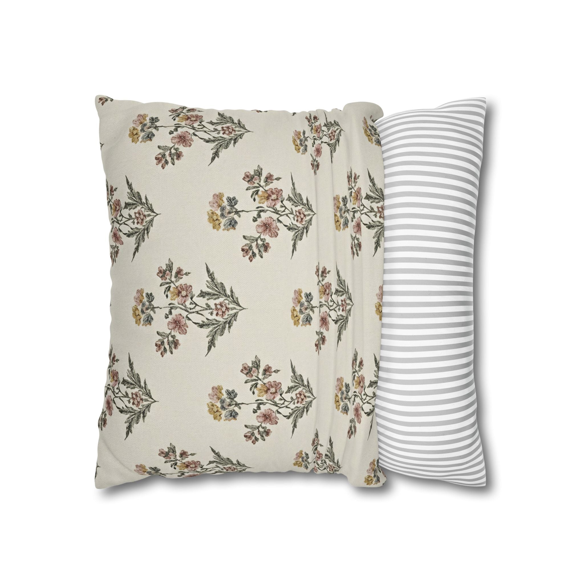 Briarwood Garden Floral Boho Square Pillowcase — Neutral Botanical Throw Pillow Cover - Creations by Chris and Carlos