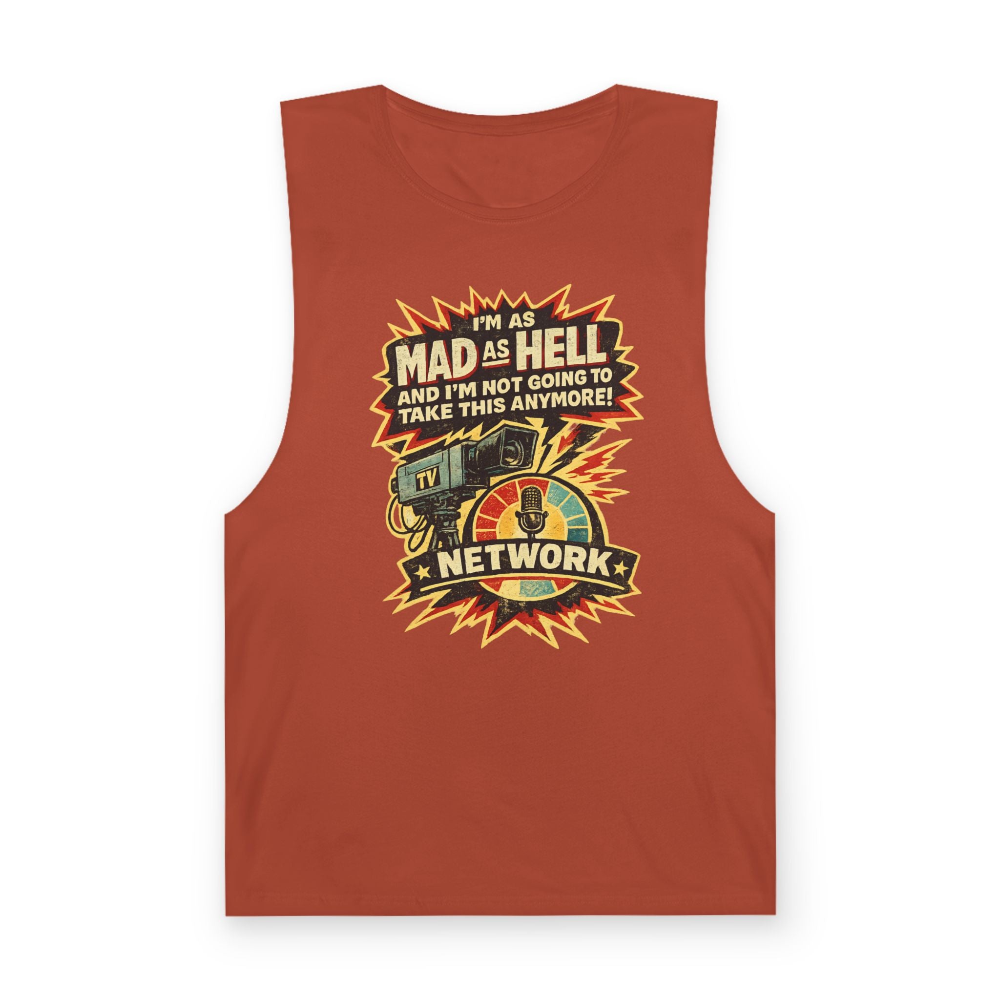 Mad As Hell Network Graphic Tank Top — Retro Protest Tee - Creations by Chris and Carlos