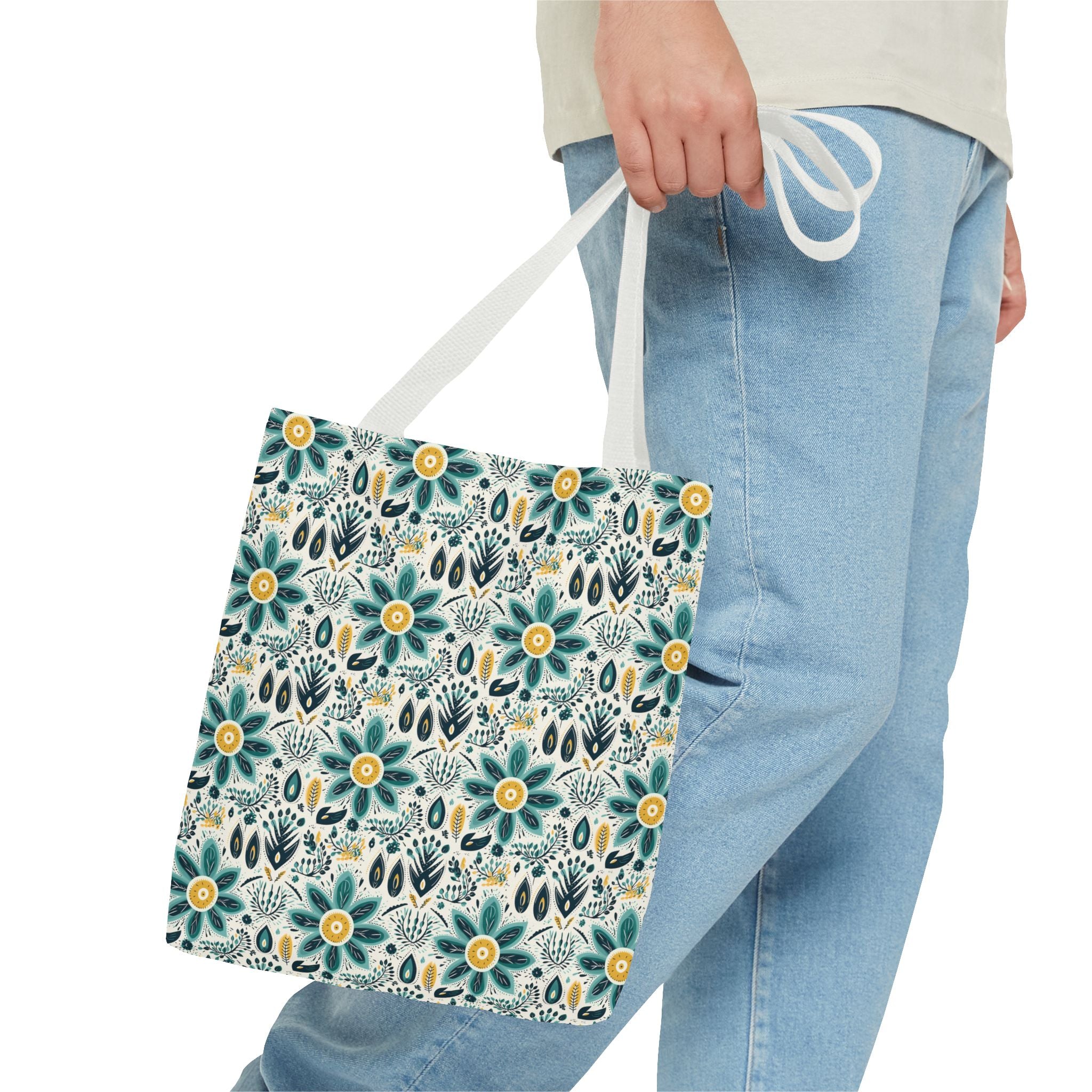 Sol y Alegría (Sun and Joy) Collection- Cactus Succulent Pattern Microfiber Blanket Soft Velveteen Throw for Home & Garden Lovers Floral Folk Art Tote Bag — Teal & Mustard All-Over Print - Creations by Chris and Carlos