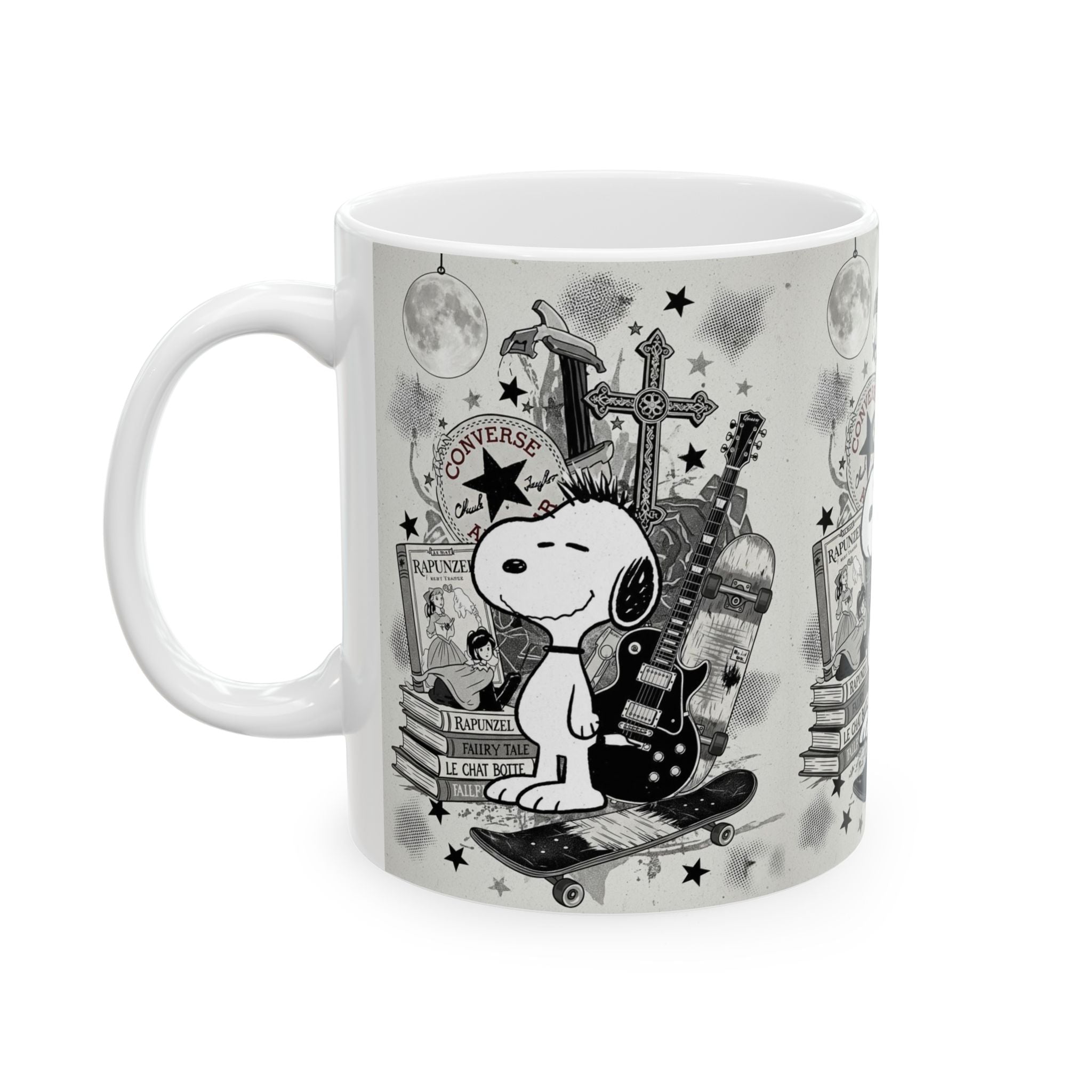 Snoopy Rocker Ceramic Mug – Vintage Skateboard & Guitar Coffee Cup (11oz/15oz) - Creations by Chris and Carlos