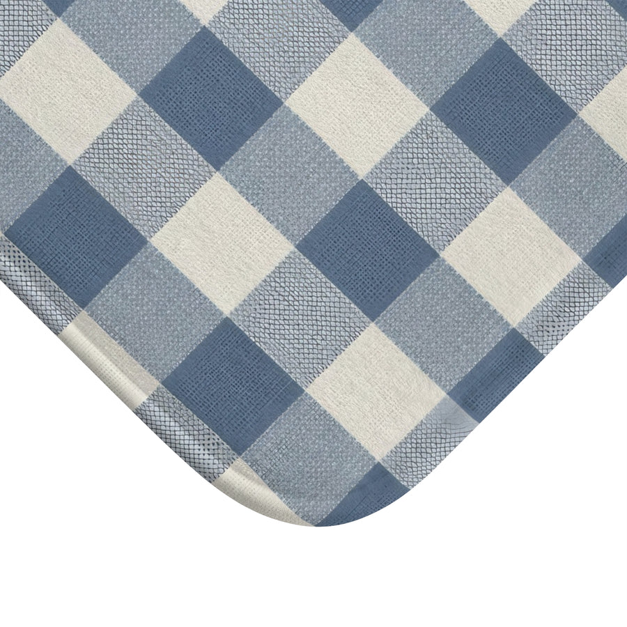 The Slate & Sage Collection- Geneva Blue Buffalo Check Bath Mat — Cozy Farmhouse Plaid Bathroom Rug - Creations by Chris and Carlos