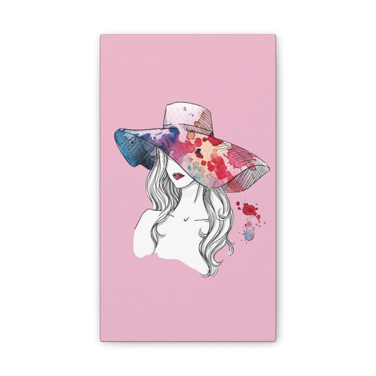 Watercolor Sun Hat Portrait Canvas Art – Fashion Illustration Wall Decor - Creations by Chris and Carlos