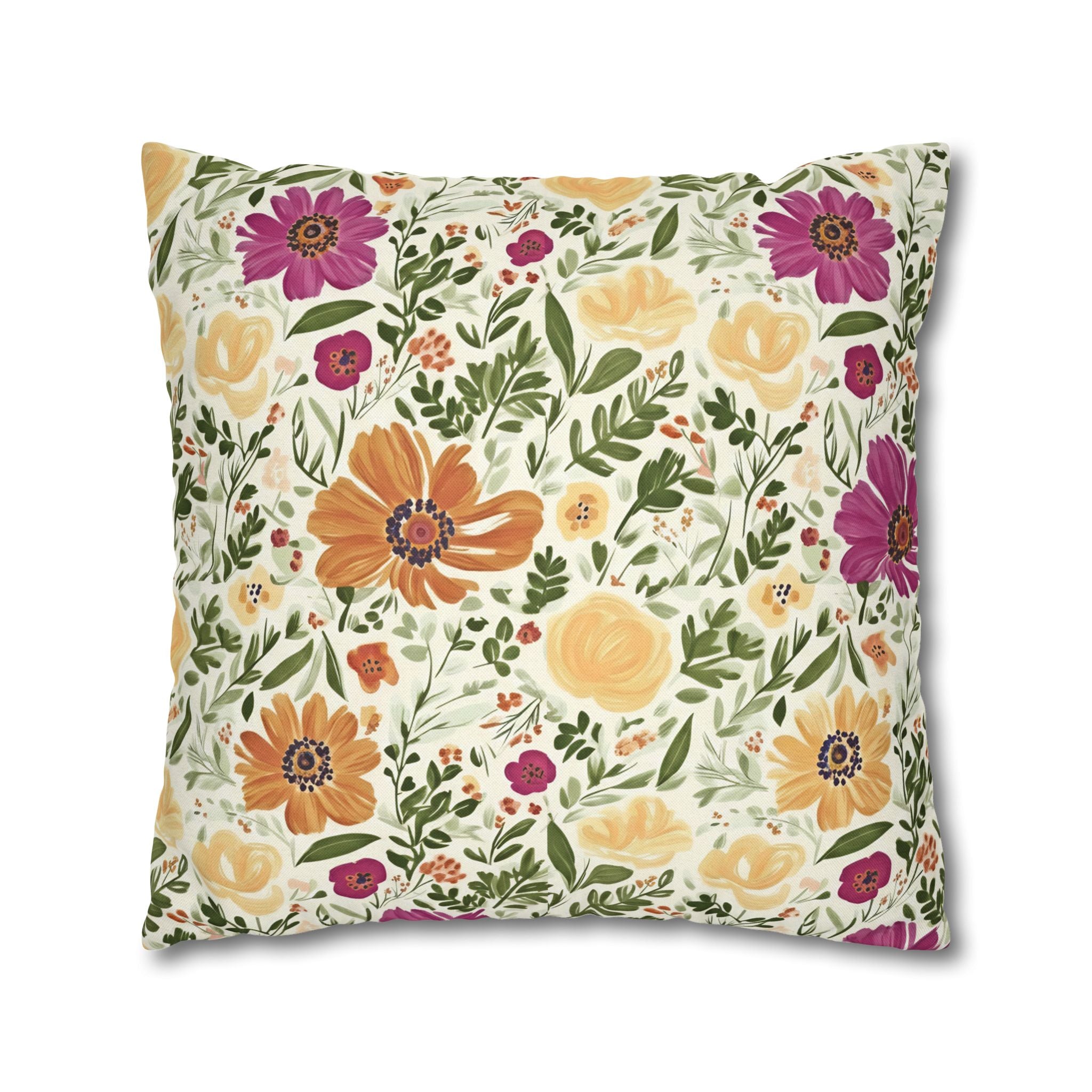 The Artisanal Flora Gallery Floral Cottage Garden Pillowcase — Yellow & Magenta Bloom Square Pillow - Creations by Chris and Carlos
