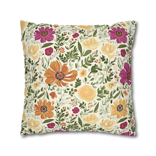 The Artisanal Flora Gallery Floral Cottage Garden Pillowcase — Yellow & Magenta Bloom Square Pillow - Creations by Chris and Carlos