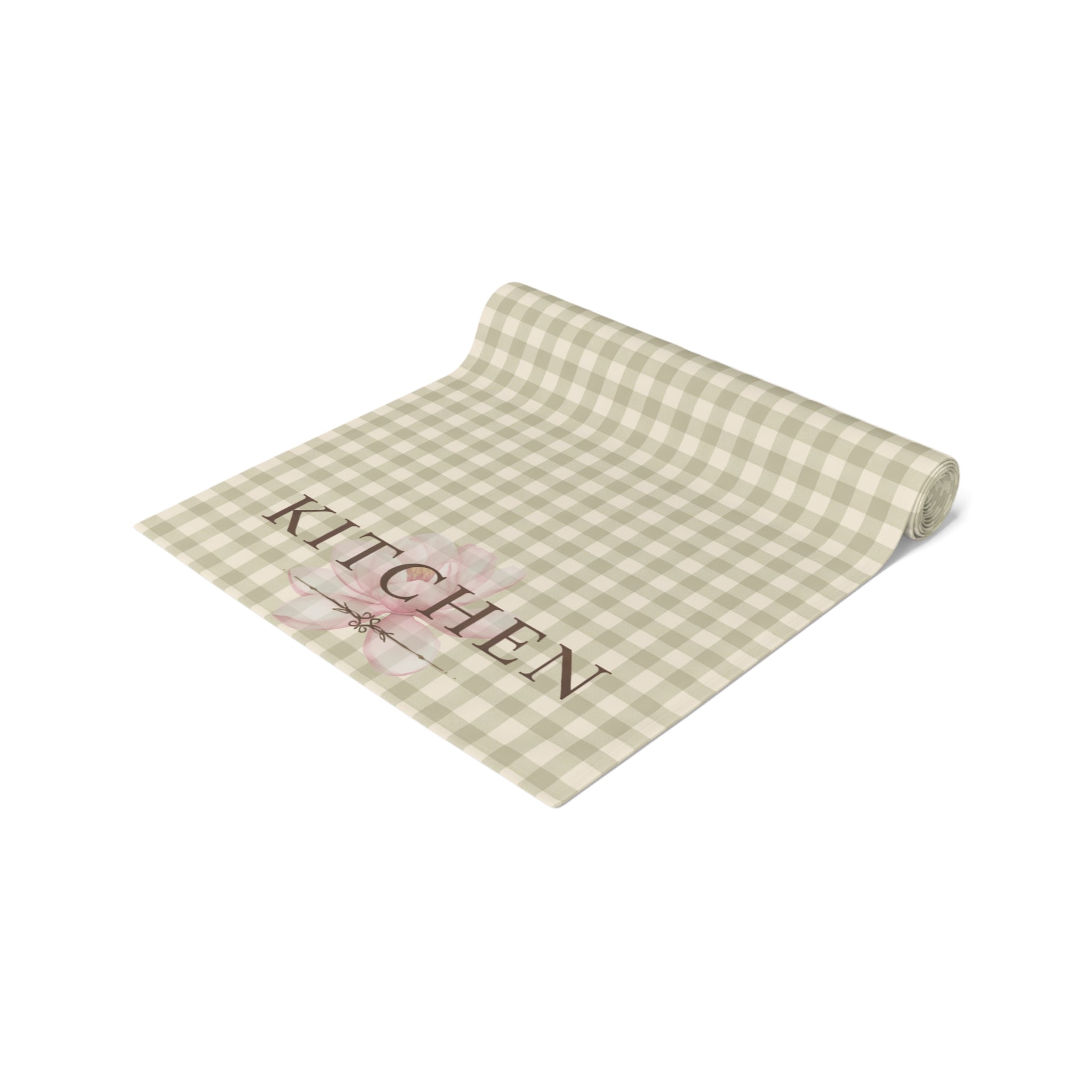 Farmhouse Gingham Table Runner — "Kitchen" Cotton-Blend Decor - Creations by Chris and Carlos