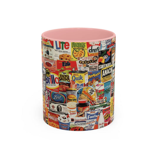 Vintage Retro Ads Coffee Mug — Collage of Classic Brand Labels (11/15oz Accent Mug) - Creations by Chris and Carlos