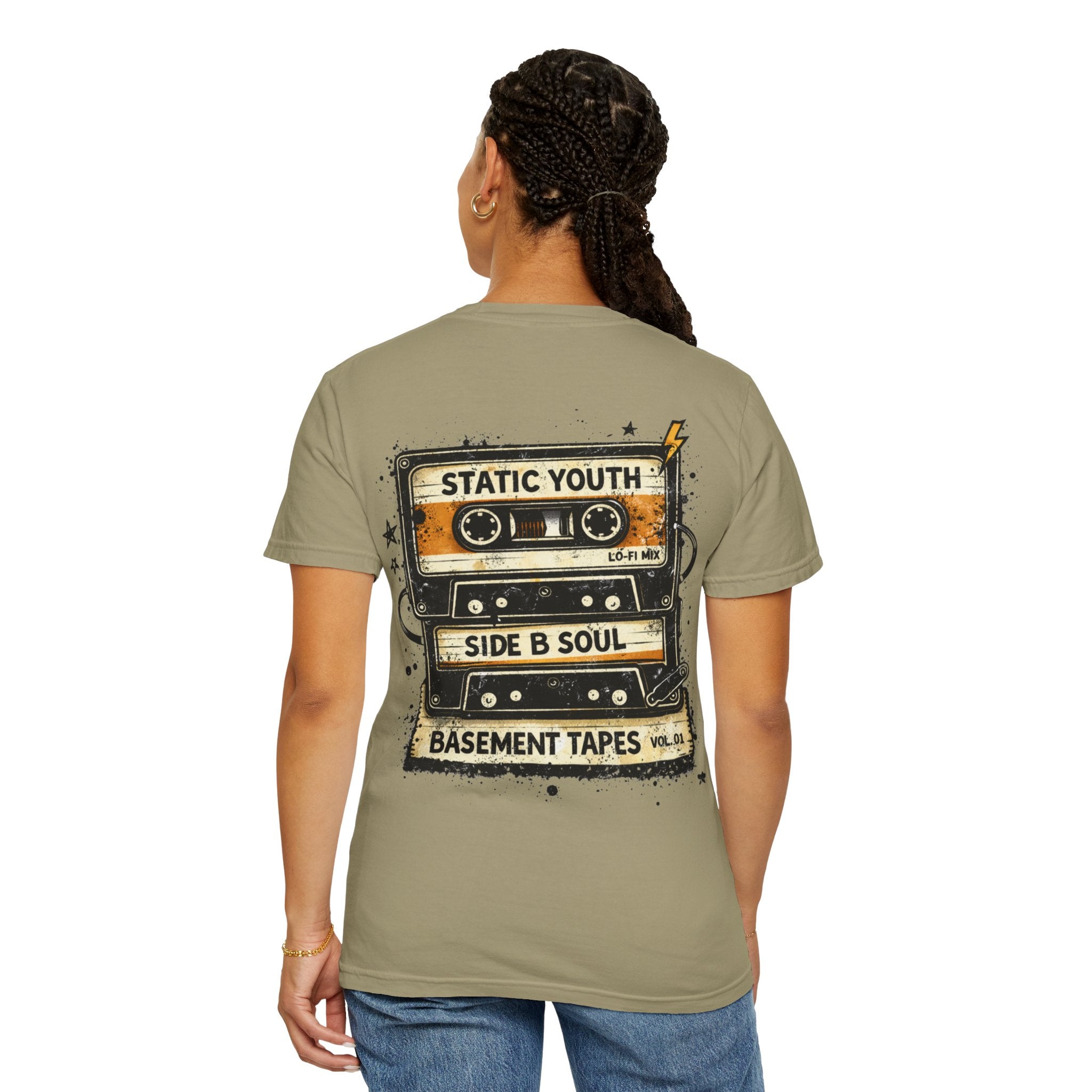 Basement Tapes Retro Cassette T-Shirt — "Static Youth / Side B Soul" - Creations by Chris and Carlos
