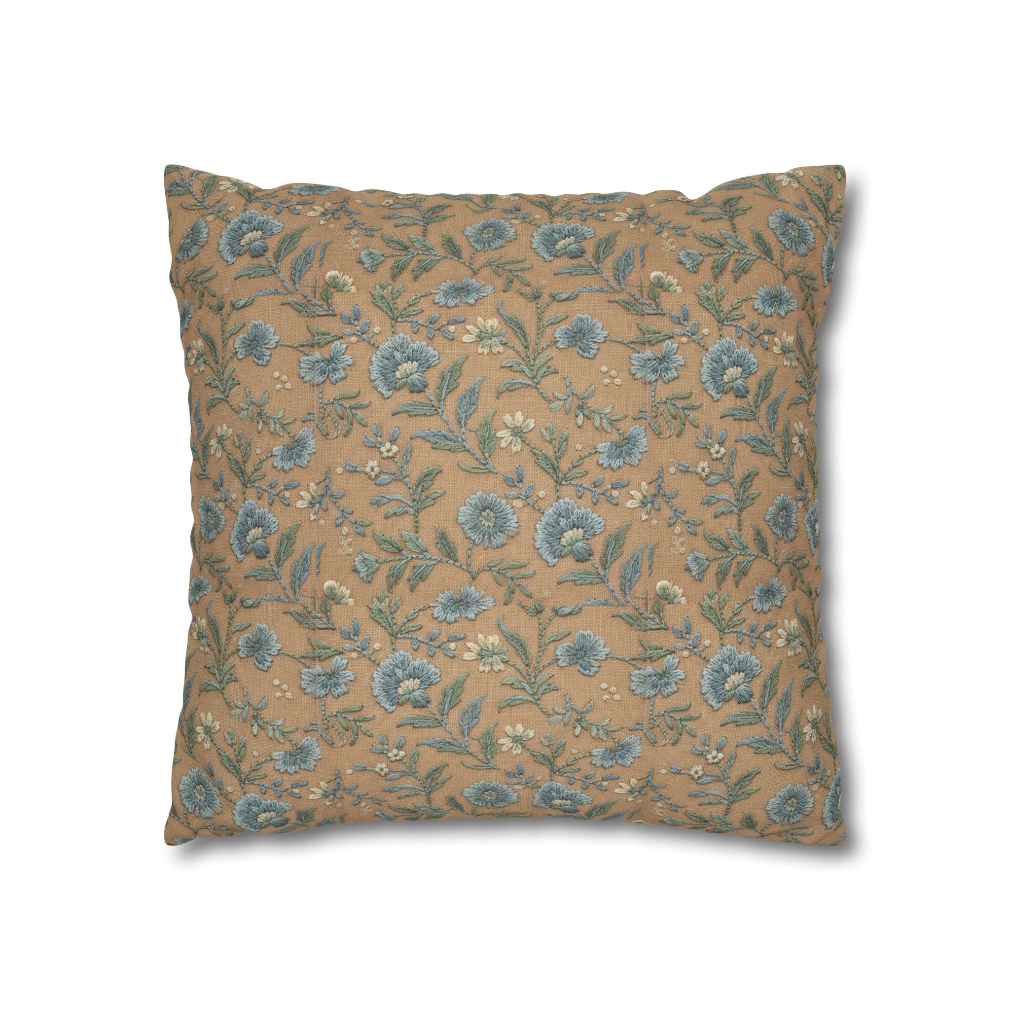 Plumstead Manor Geometric Vintage Floral Pillowcase — Blue Beige Botanical Square Pillow - Creations by Chris and Carlos