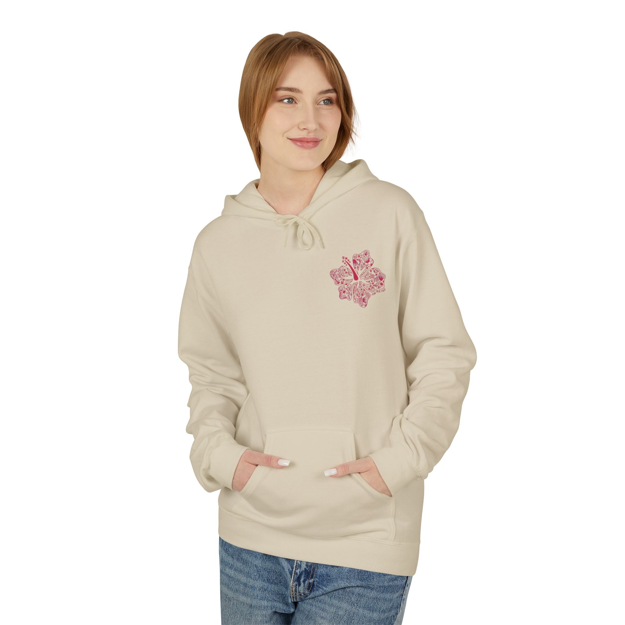 Pinky Palmtree Puff  Floral Graphic Hoodie — Vintage Botanical Note Print - Creations by Chris and Carlos