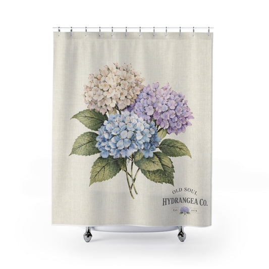 Hydrangea Bloom Shower Curtain – Vintage Botanical Floral Bathroom Decor - Creations by Chris and Carlos