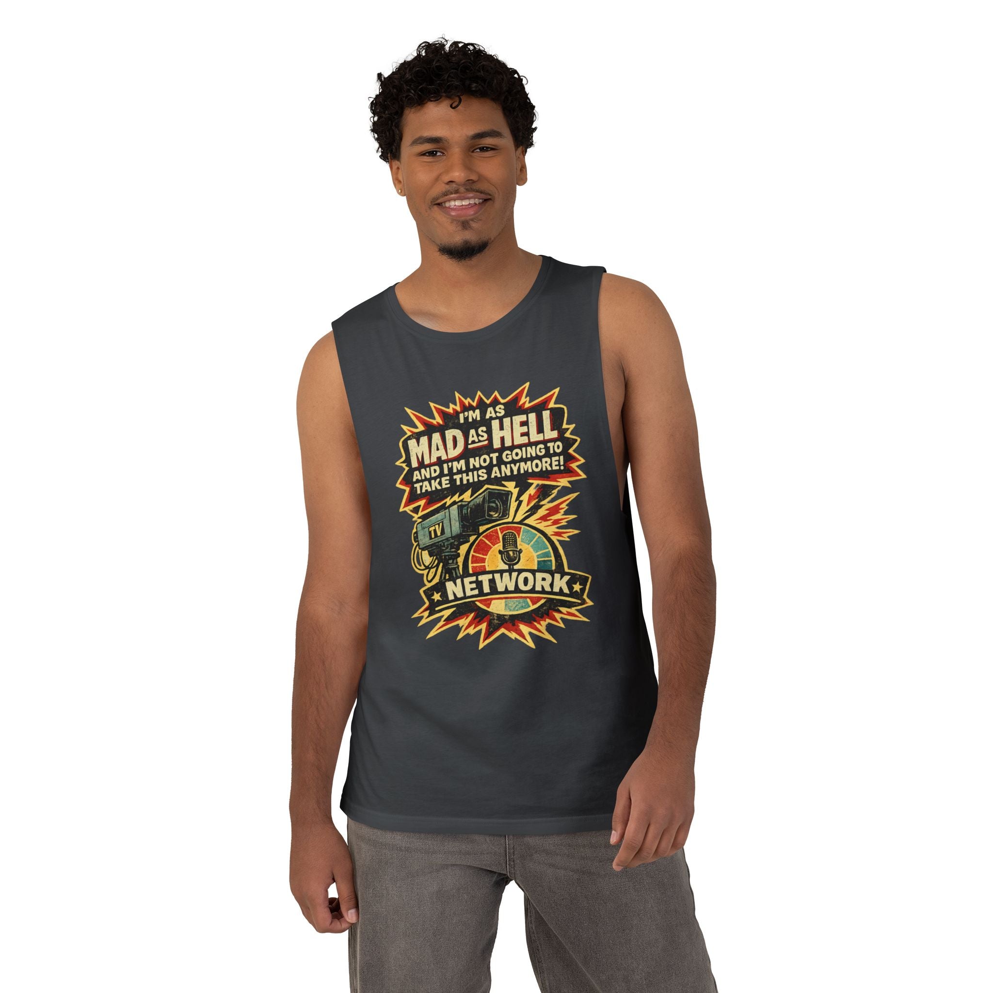 Mad As Hell Network Graphic Tank Top — Retro Protest Tee - Creations by Chris and Carlos