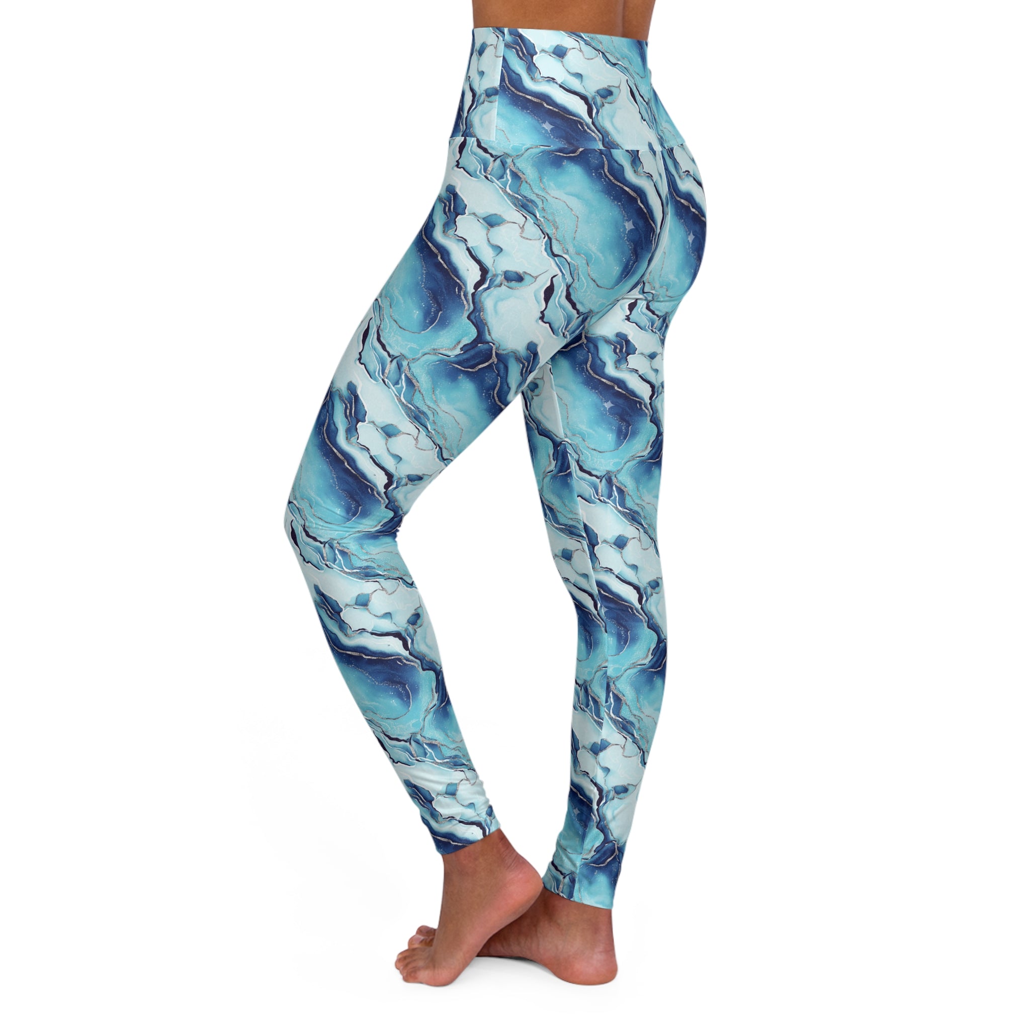 Marble Print High-Waisted Yoga Leggings — Navy Stone Pattern - Creations by Chris and Carlos