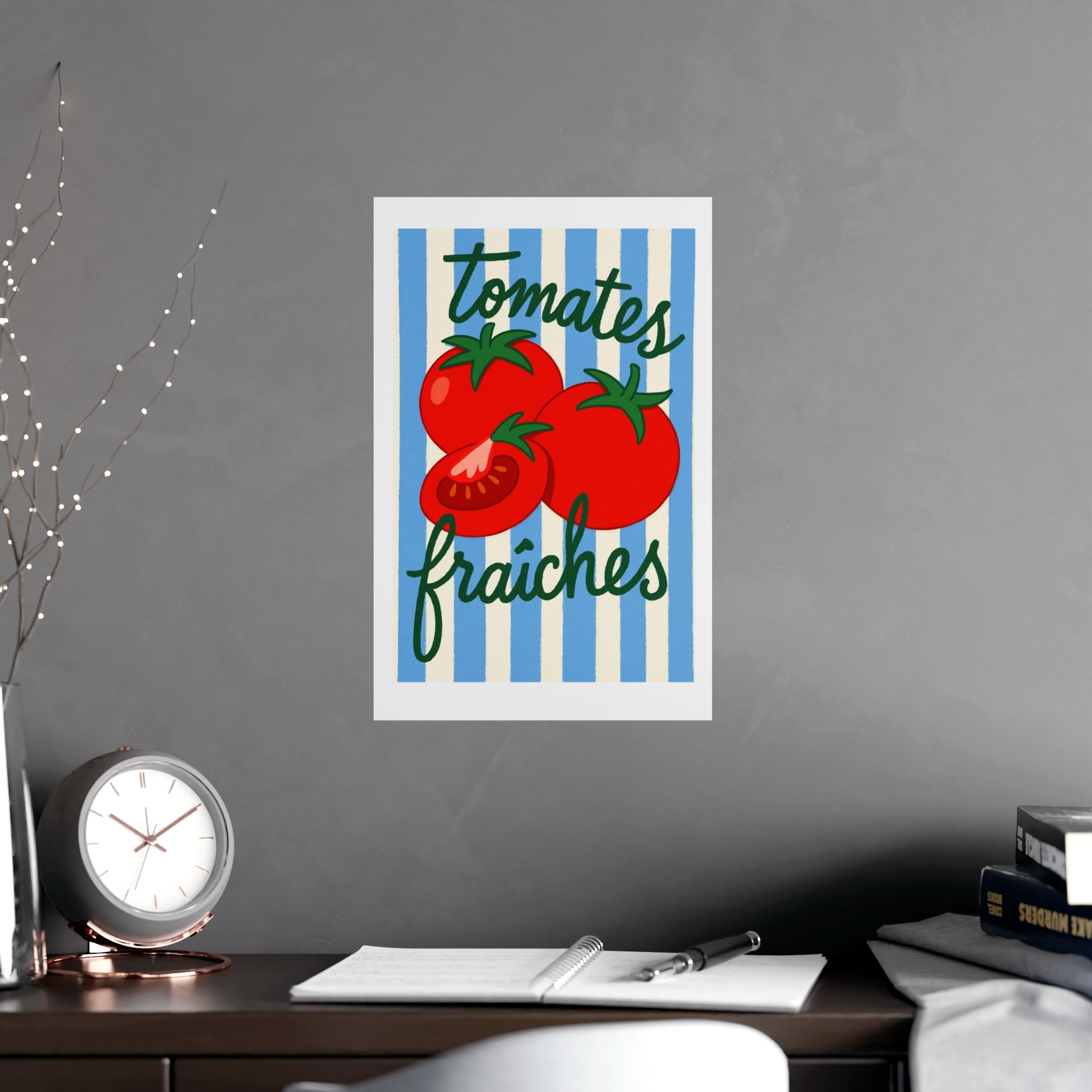 Tomates Fraîches Kitchen Poster — Vintage Stripe Tomato Art Print - Creations by Chris and Carlos
