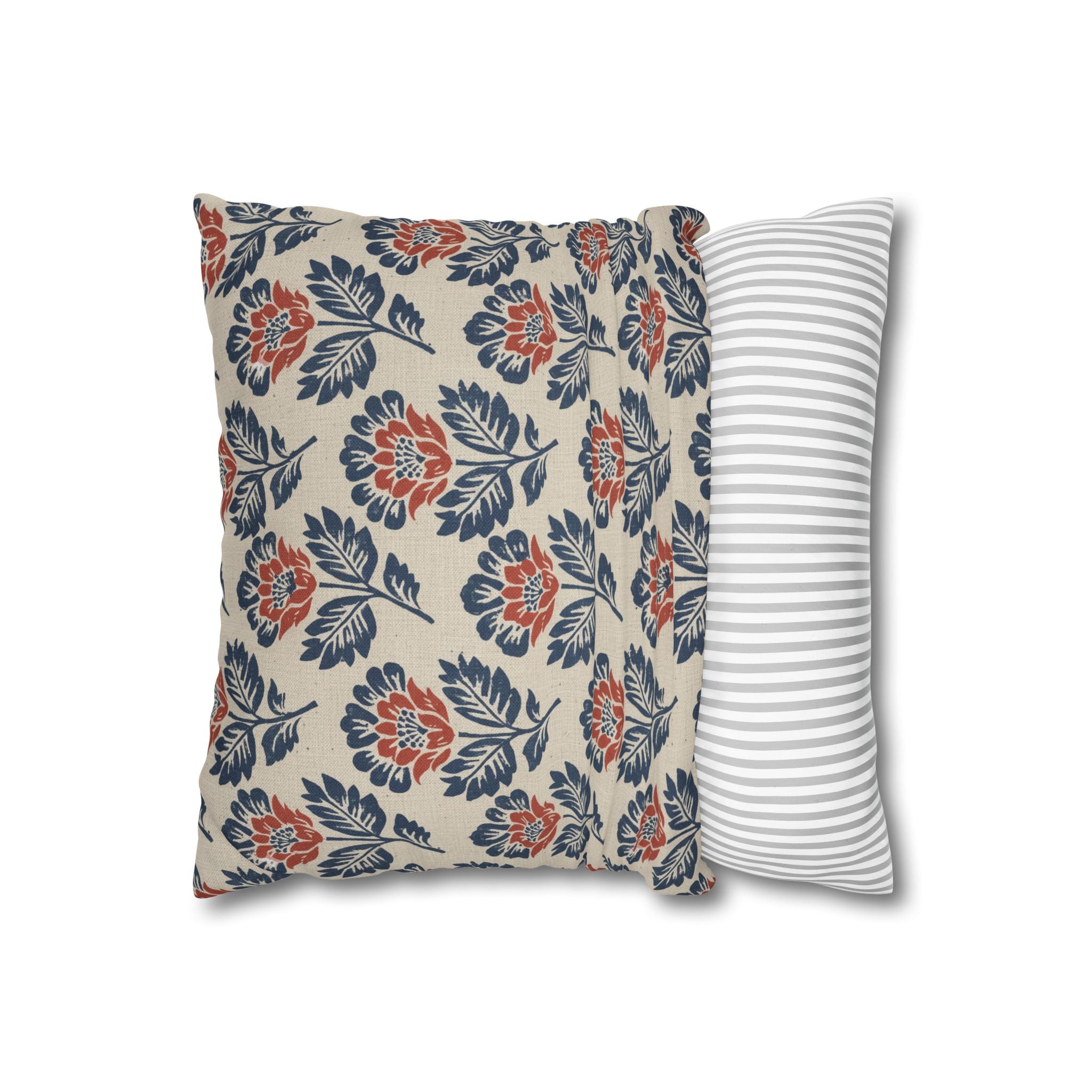 Plumstead Manor Floral Block Print Decorative Pillowcase — Navy & Terracotta Garden Pattern - Creations by Chris and Carlos