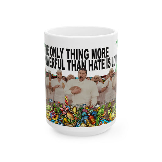 Inspirational Ceramic Mug — “The Only Thing More Powerful Than Hate Is Love” with Colorful Illustrations - Creations by Chris and Carlos