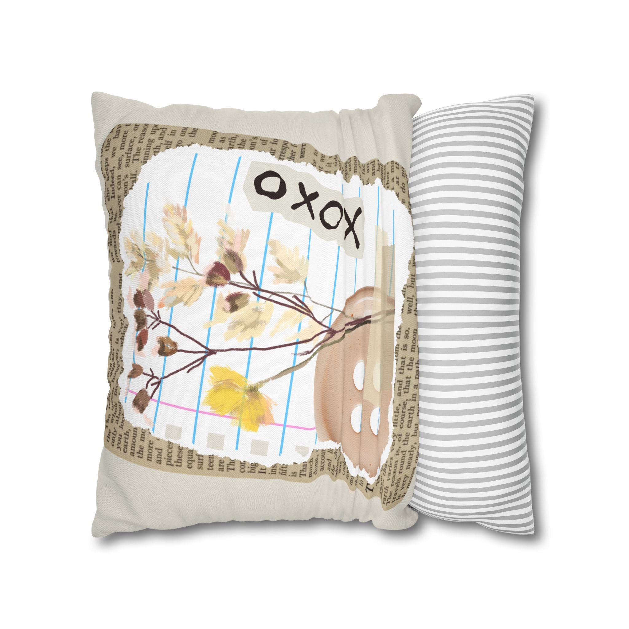 Botanical Collage Square Pillow — 'XOXO' Dried Flowers Decorative Throw Pillowcase - Creations by Chris and Carlos