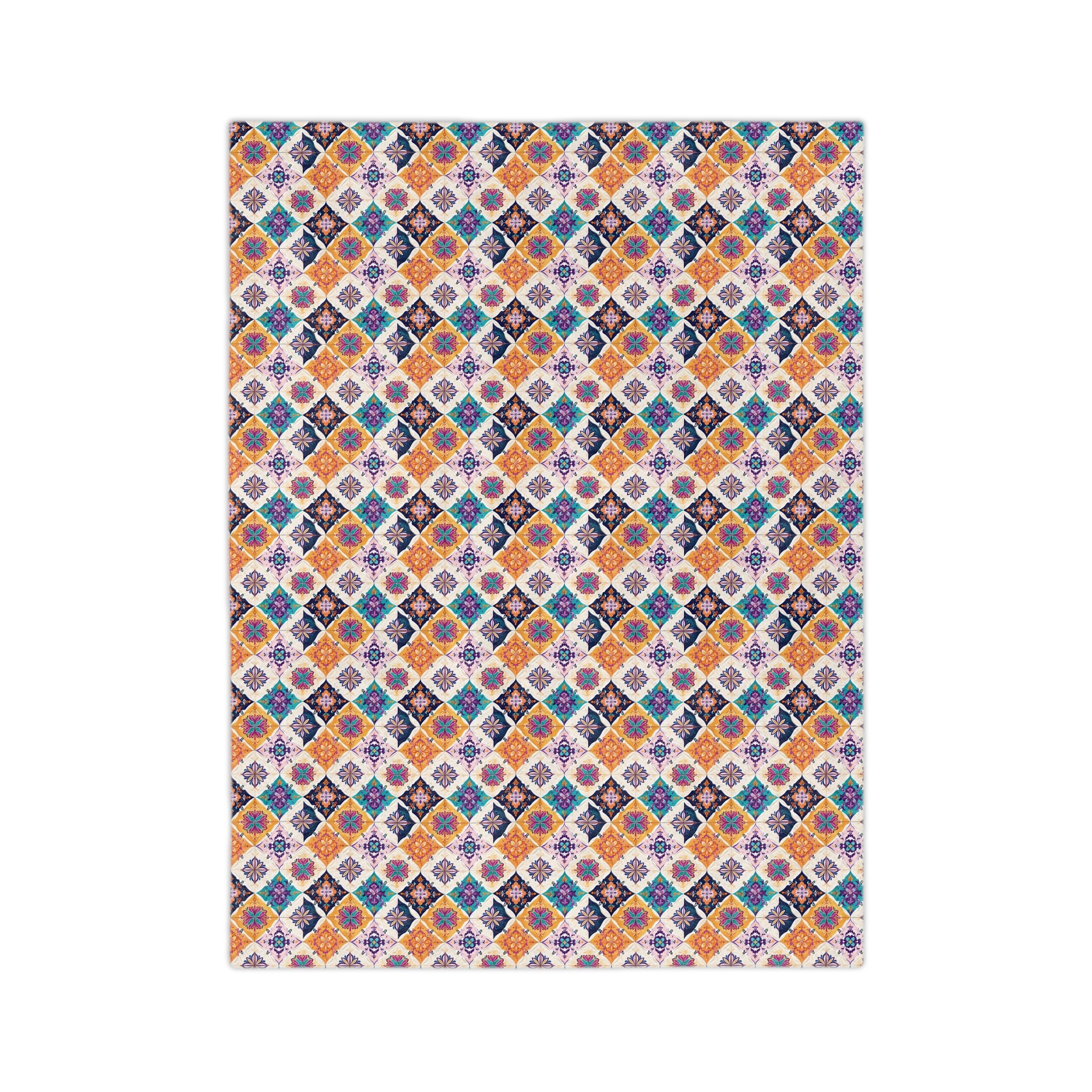 Velveteen Microfiber Blanket — Colorful Moroccan Tile Pattern Cozy Throw - Creations by Chris and Carlos