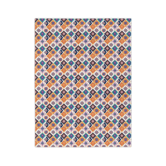 Velveteen Microfiber Blanket — Colorful Moroccan Tile Pattern Cozy Throw - Creations by Chris and Carlos