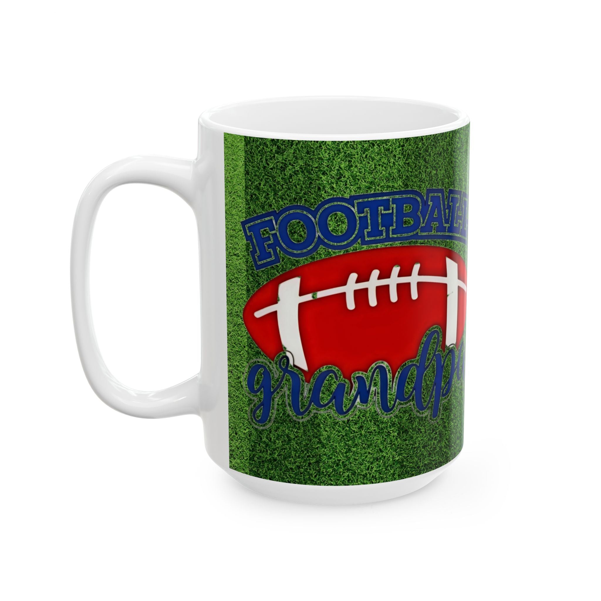 Football Papa Grandpa Ceramic Mug — 11oz/15oz Grassy Field Coffee Cup - Creations by Chris and Carlos